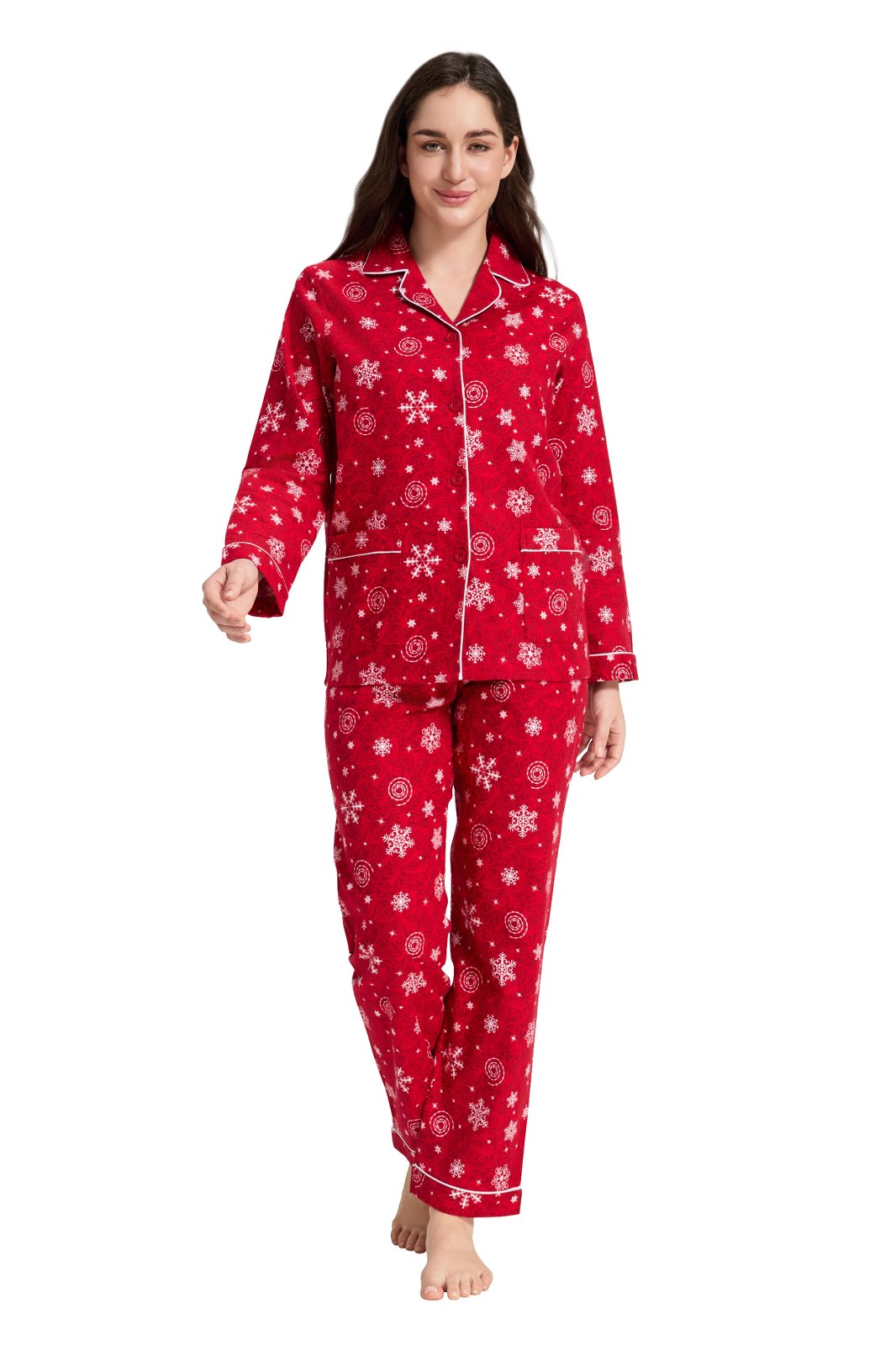 GLOBAL Women’s Flannel Pajama Set 100% Cotton Comfy PJs for Women Long Sleeve Button Front 2-Piece Warm and Cozy Sleepwear