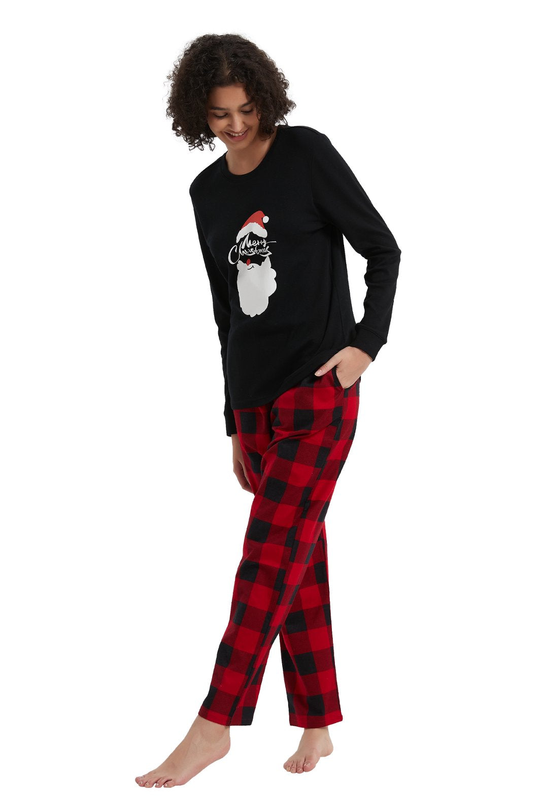GLOBAL Women's Cotton Knit Top Flannel Pants Sleepwear Matching Pajamas for Couple Pjs for Family, Size S-3XL
