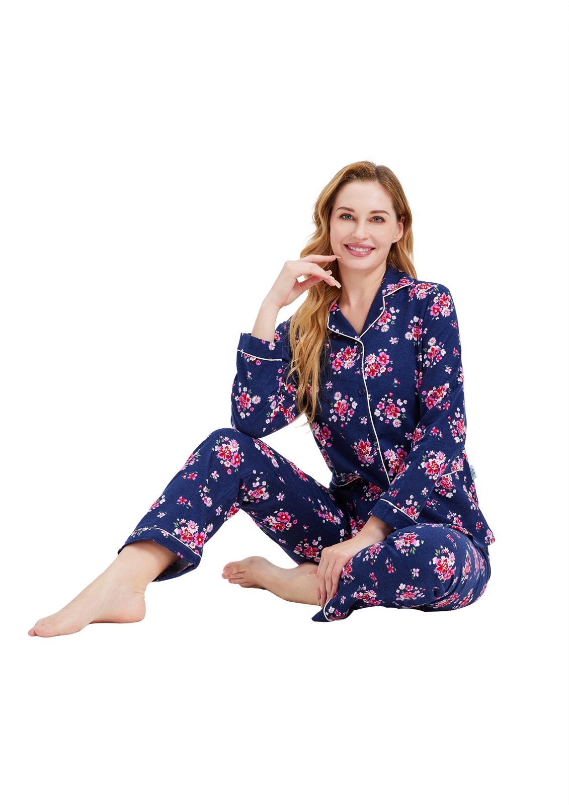 GLOBAL Women’s Flannel Pajama Set 100% Cotton Comfy PJs for Women Long Sleeve Button Front 2-Piece Warm and Cozy Sleepwear,Size S-3XL