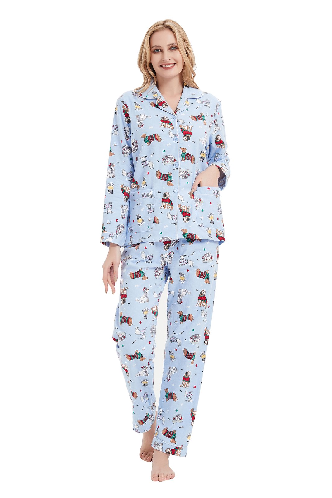 GLOBAL Womens Flannel Cotton Pajama Set Long PJs Cozy Winter Flannel Loungewear Sleepwear,Size S-3XL