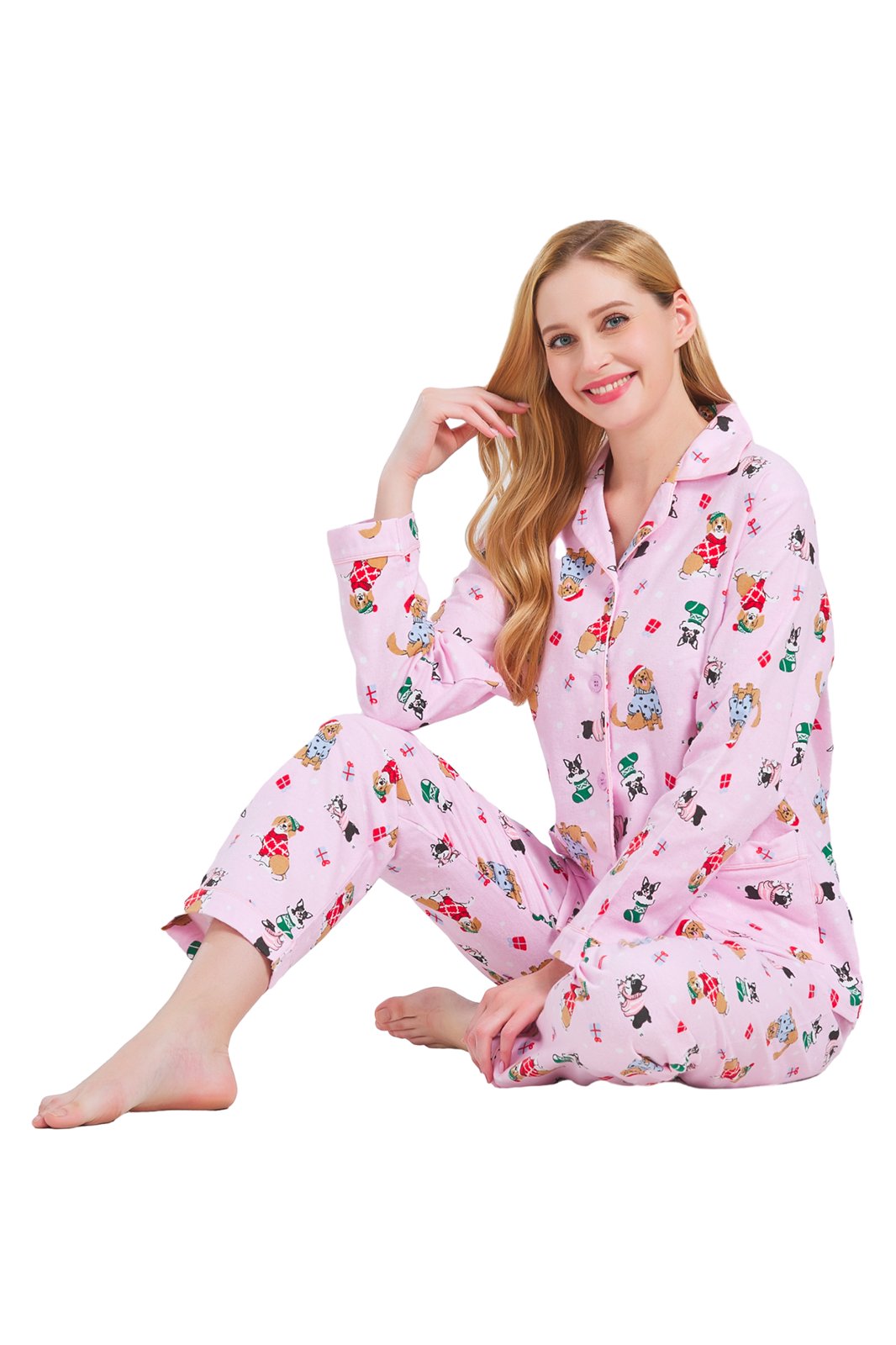 GLOBAL Womens Flannel Cotton Pajama Set Long PJs Cozy Winter Flannel Loungewear Sleepwear,Size S-3XL