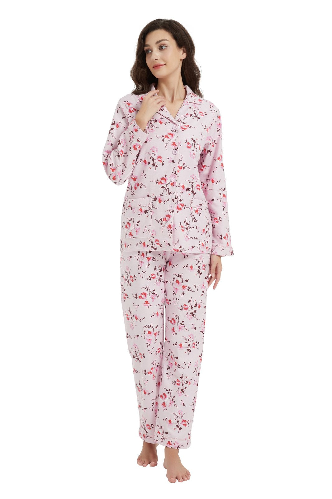 GLOBAL Womens Flannel Cotton Pajama Set Long PJs Flannel Loungewear Sleepwear