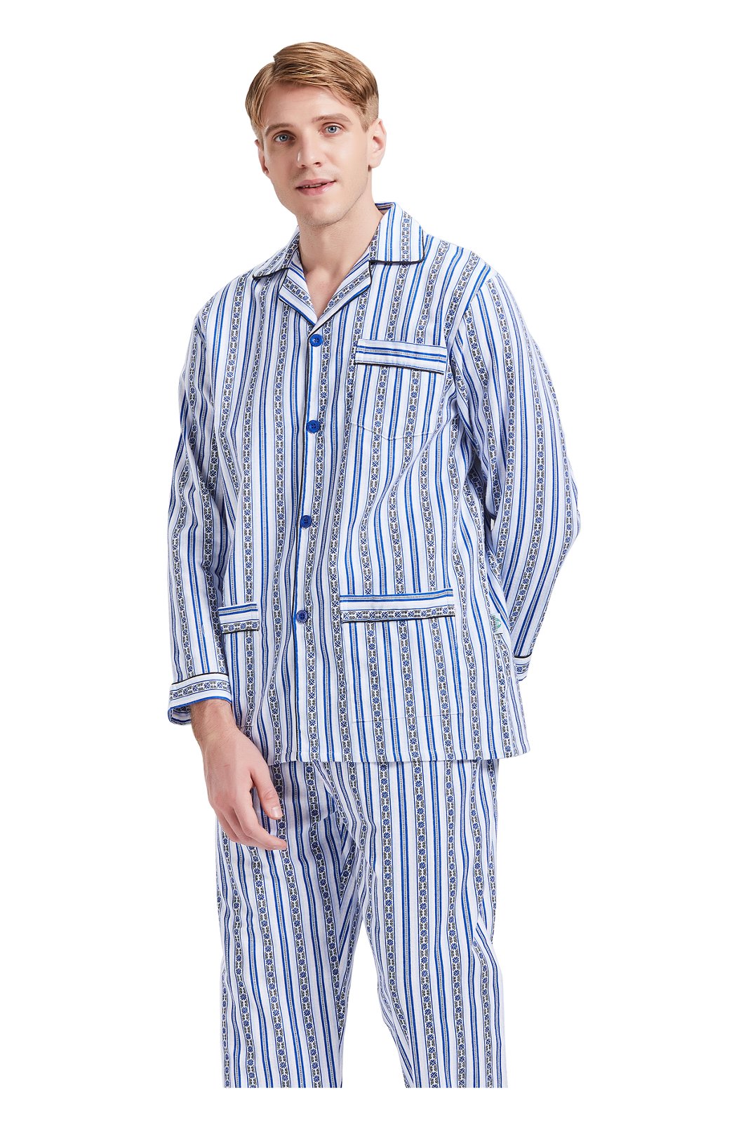 GLOBAL Mens Pajamas Sets Cotton Flannel Sleepwear Long-Sleeve Top & Bottom, S-XXL