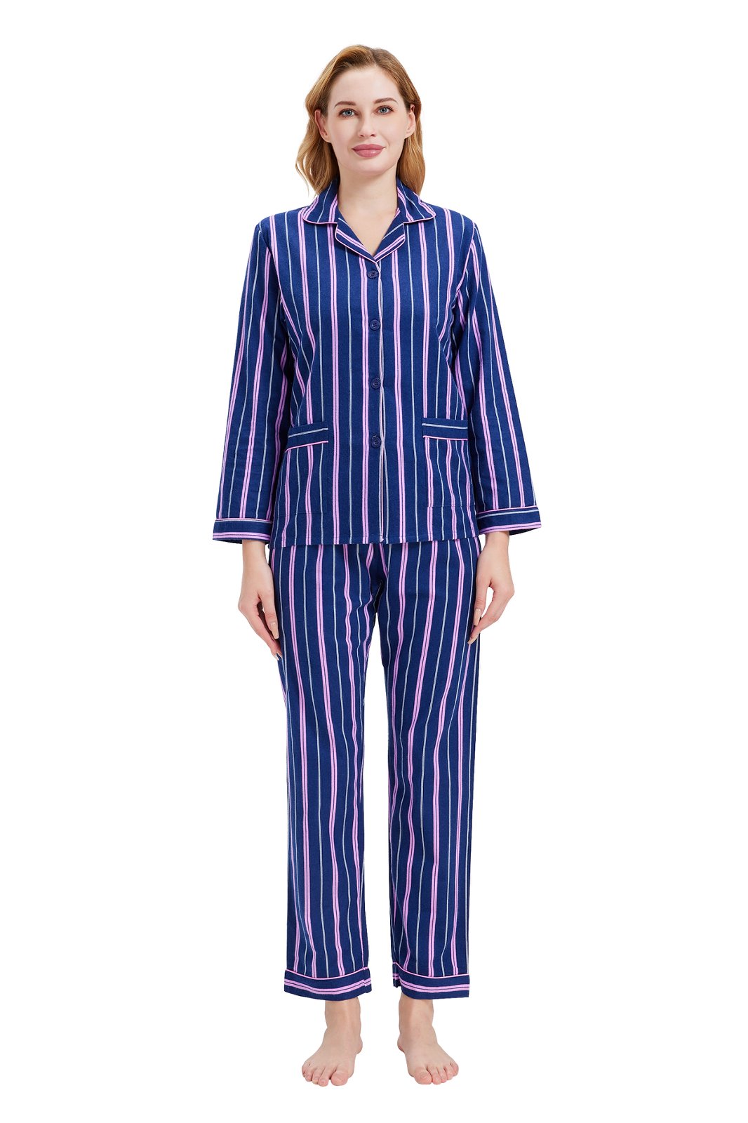 GLOBAL Womens Flannel Cotton Pajama Set Long PJs Flannel Loungewear Sleepwear,Size S-3XL