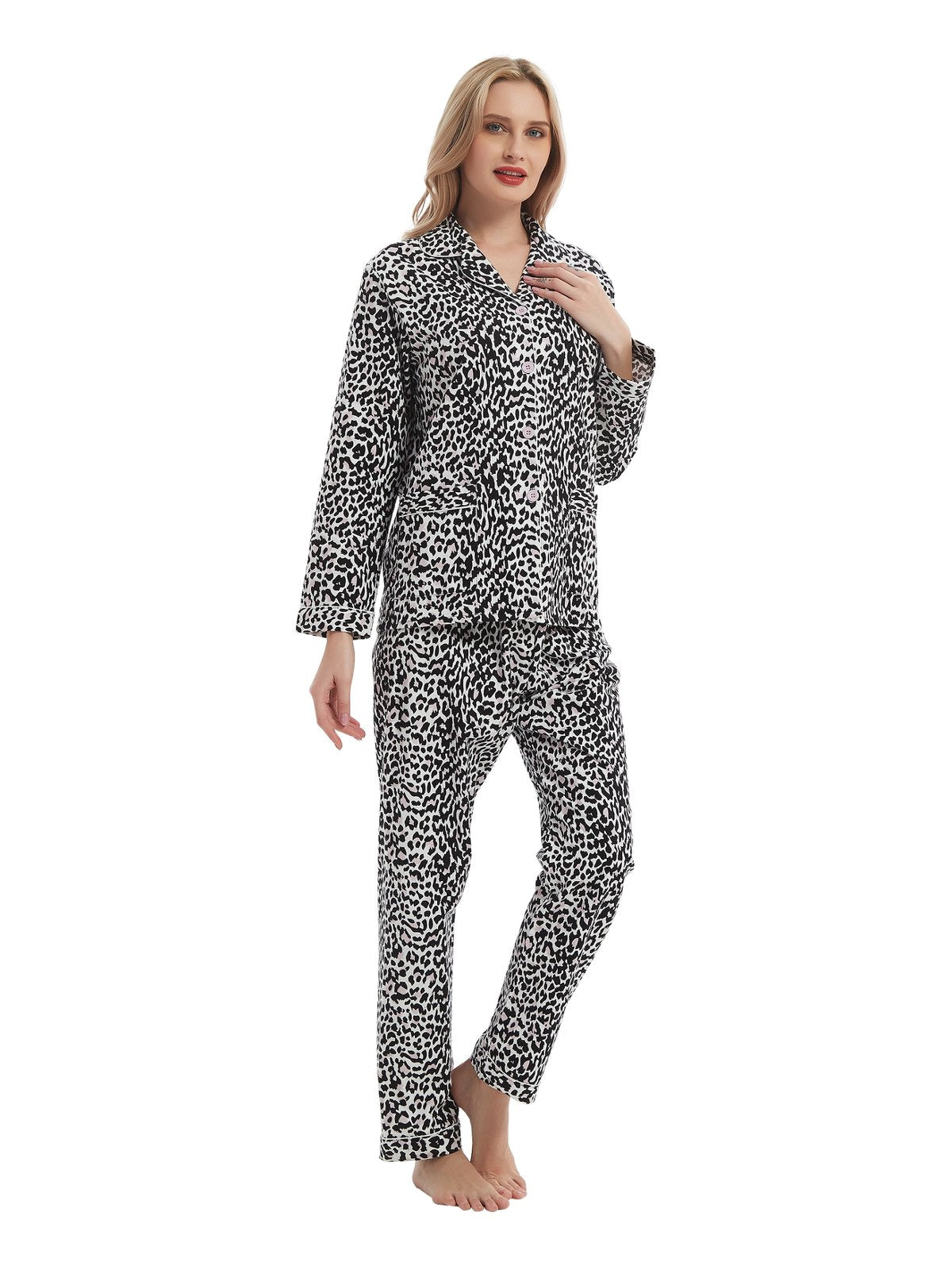Amaxer Womens 100% Cotton Cozy Flannel Pajama Set - Long Sleeve Button-Up Top with Elastic Waist Pants, Warm & Soft Sleepwear