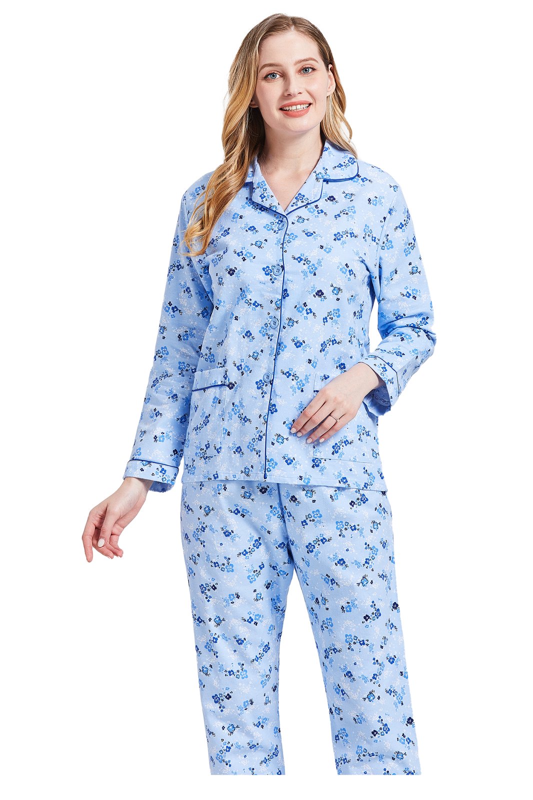 GLOBAL Womens Cotton Flannel Pajama Set - Cozy Winter 2-Piece Loungewear with Button-Down Top & Pants