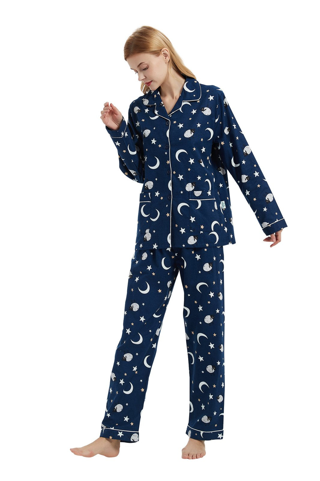 GLOBAL Womens Flannel Cotton Pajama Set Long PJs Flannel Loungewear Sleepwear