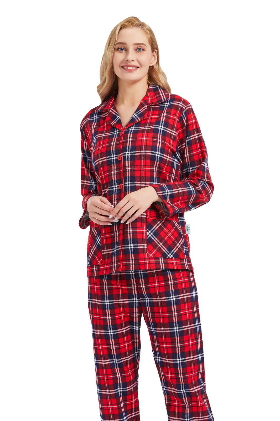 GLOBAL Womens Cotton Flannel Pajama Set - Cozy Winter 2-Piece Loungewear with Button-Down Top & Pants