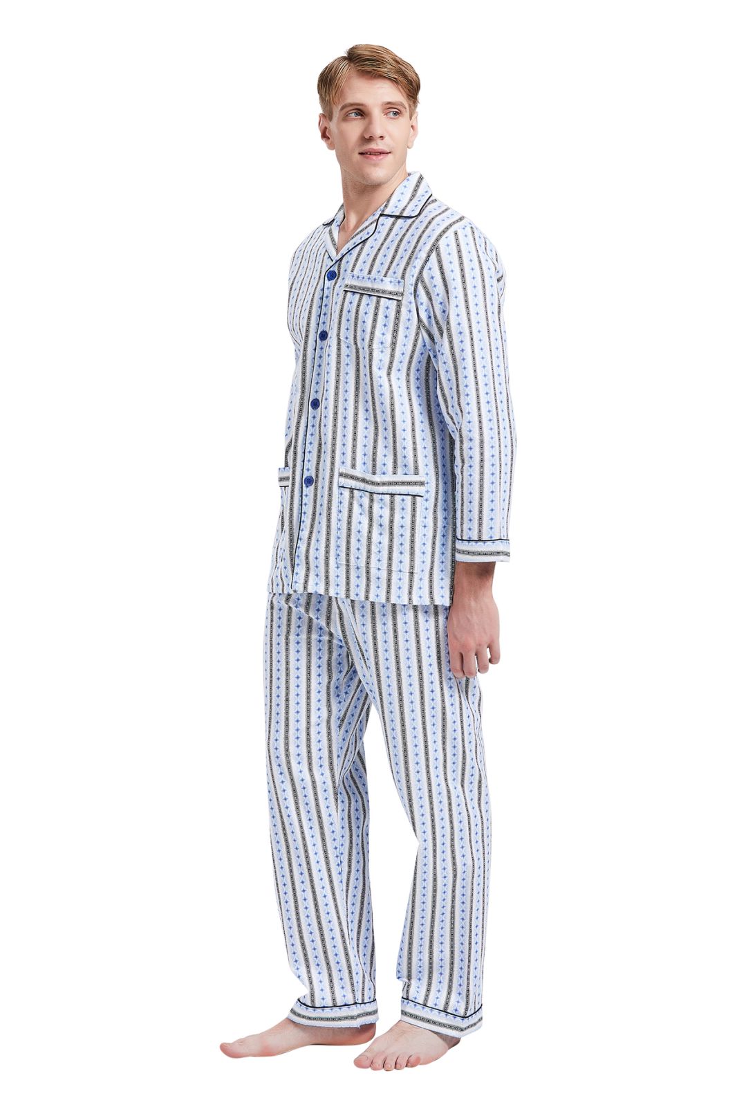 GLOBAL Men's Pajamas Sets 100% Cotton Flannel Sleepwear Long-Sleeve Top & Bottom