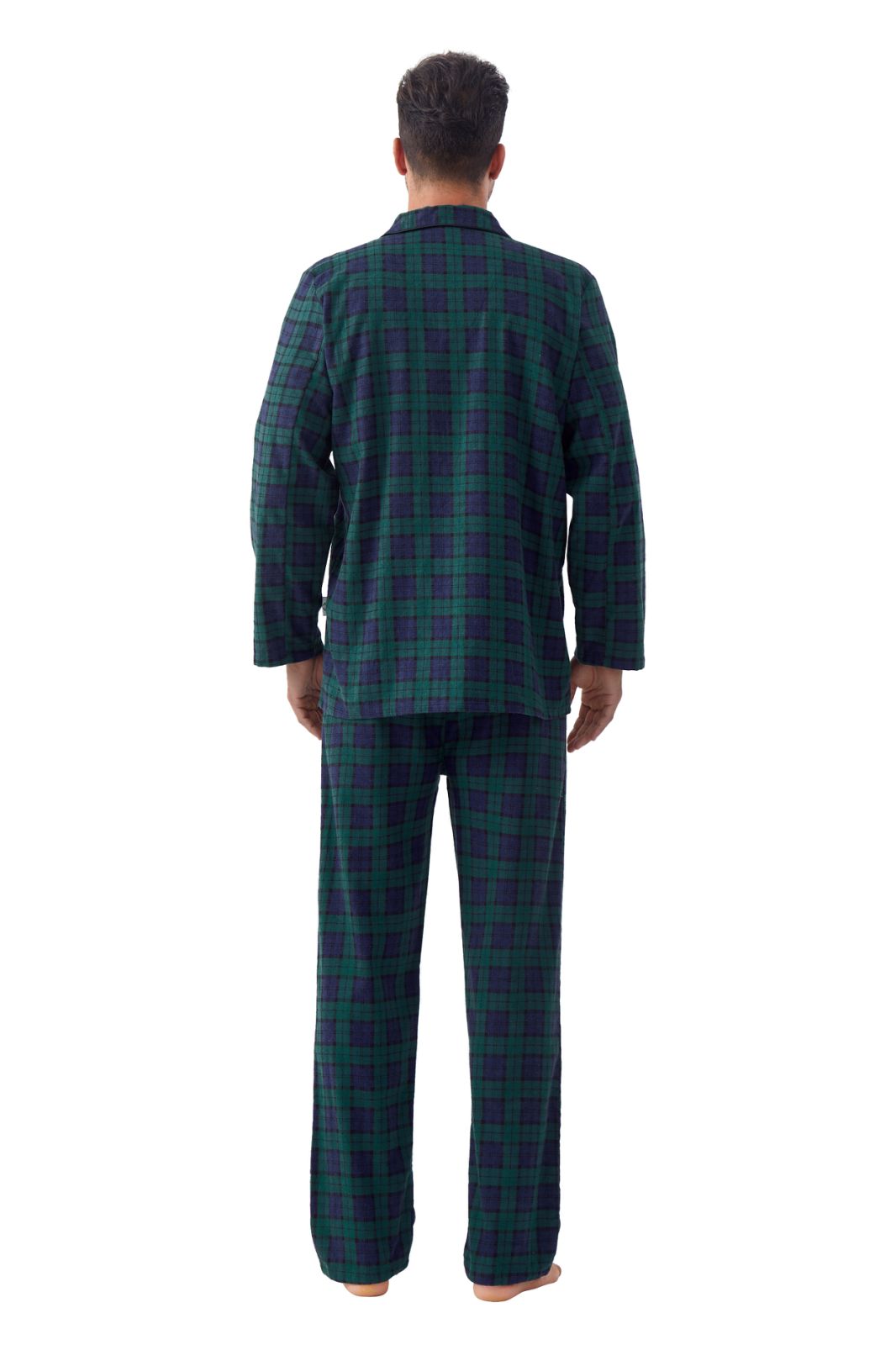 GLOBAL Men's Cotton Flannel Pajama Set, Long Sleeve Button‑Down Top & Long Pants Sleepwear, Soft Warm Loungewear, S-3XL