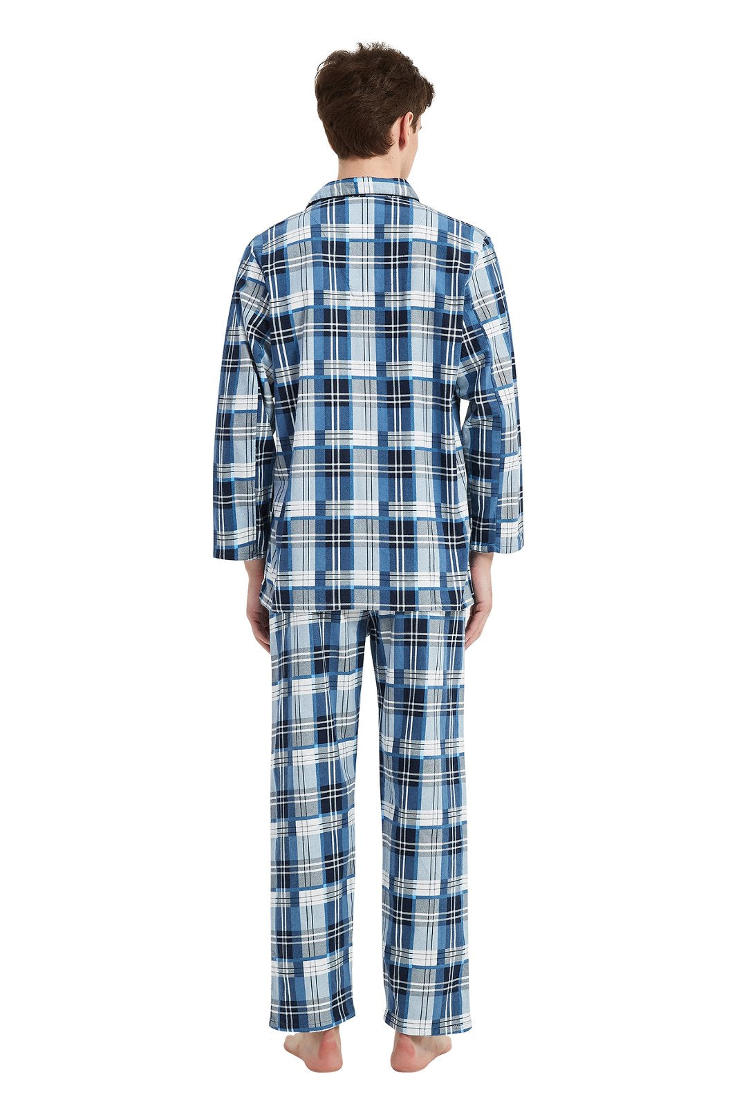 GLOBAL Men's Long Sleeve Flannel Pajamas Sets 100% Cotton Sleepwear Top and Bottom