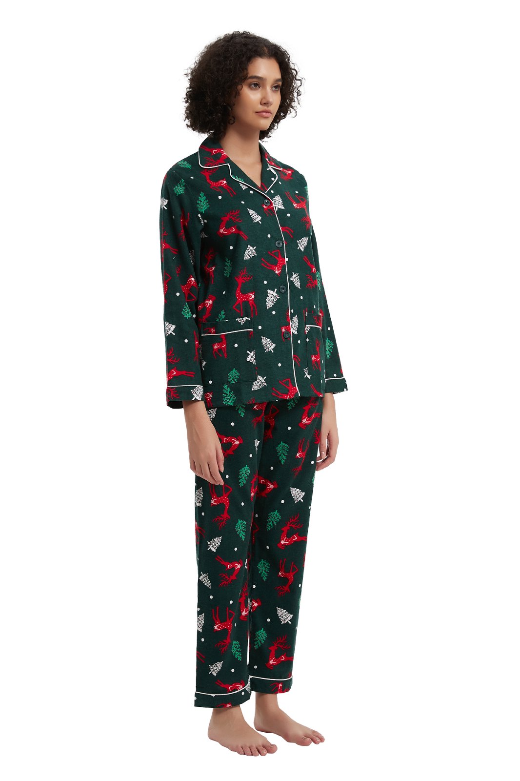 GLOBAL Womens Flannel Cotton Pajama Set Long PJs Flannel Loungewear Sleepwear,Size S-3XL