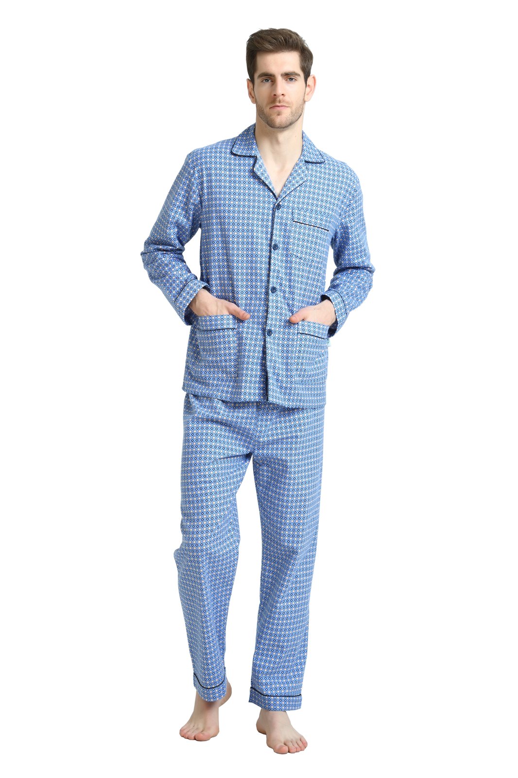 GLOBAL Men's Long Sleeve Flannel Pajamas Sets 100% Cotton Sleepwear Top and Bottom