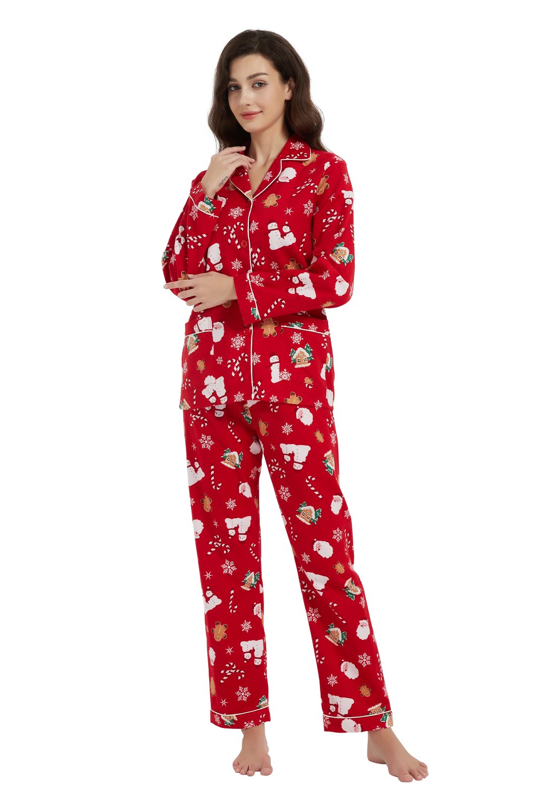 GLOBAL Womens Flannel Cotton Pajama Set Long PJs Flannel Loungewear Sleepwear,Size S-3XL