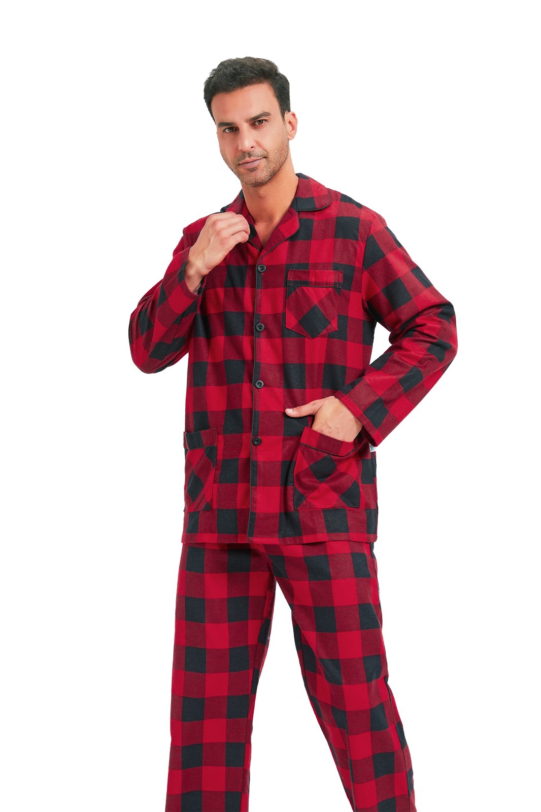 GLOBAL Men's Long Sleeve Flannel Pajamas Sets 100% Cotton Sleepwear Top and Bottom, Size S-3XL