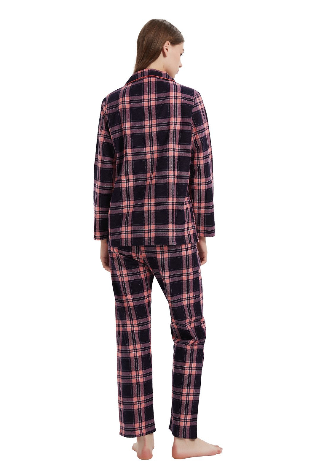 GLOBAL Womens Flannel Cotton Pajama Set Long PJs Flannel Loungewear Sleepwear
