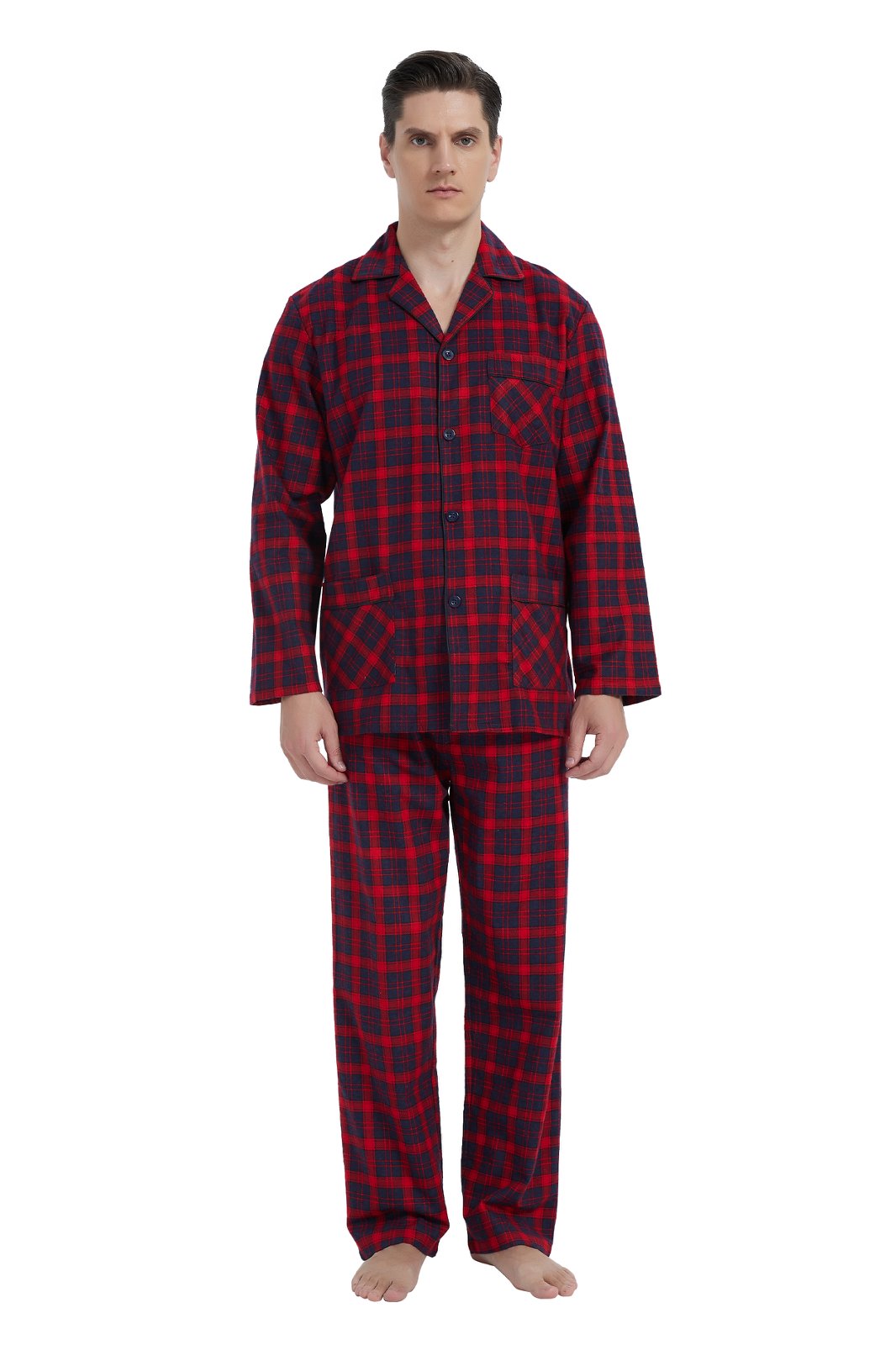 GLOBAL Men's Long Sleeve Flannel Pajamas Sets 100% Cotton Sleepwear Top and Bottom, Size S-3XL