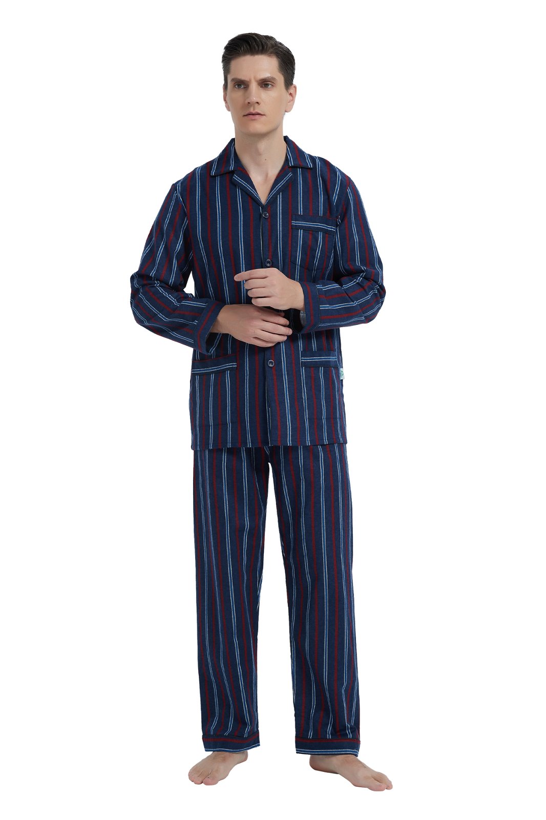 GLOBAL Men's Long Sleeve Flannel Pajamas Sets 100% Cotton Sleepwear Top and Bottom, Size S-3XL