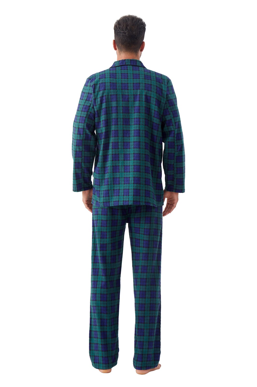 GLOBAL Men's Cotton Flannel Pajama Set, Long Sleeve Button‑Down Top & Long Pants Sleepwear, Soft Warm Loungewear, S-3XL