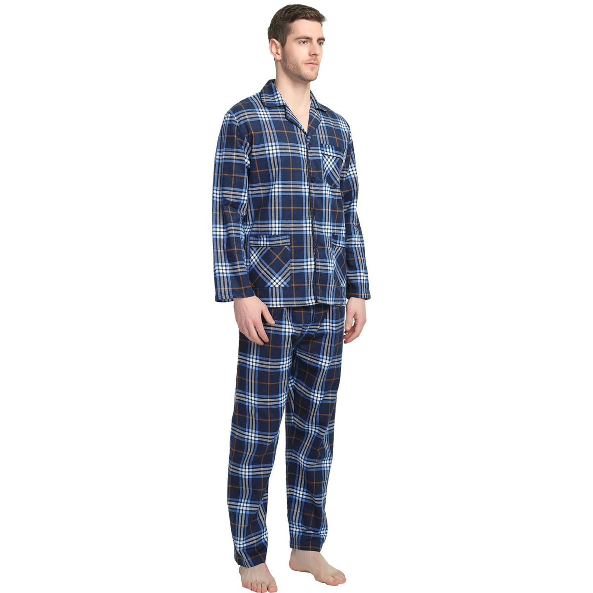 GLOBAL Men's Long Sleeve Flannel Pajamas Sets 100% Cotton Sleepwear Top and Bottom