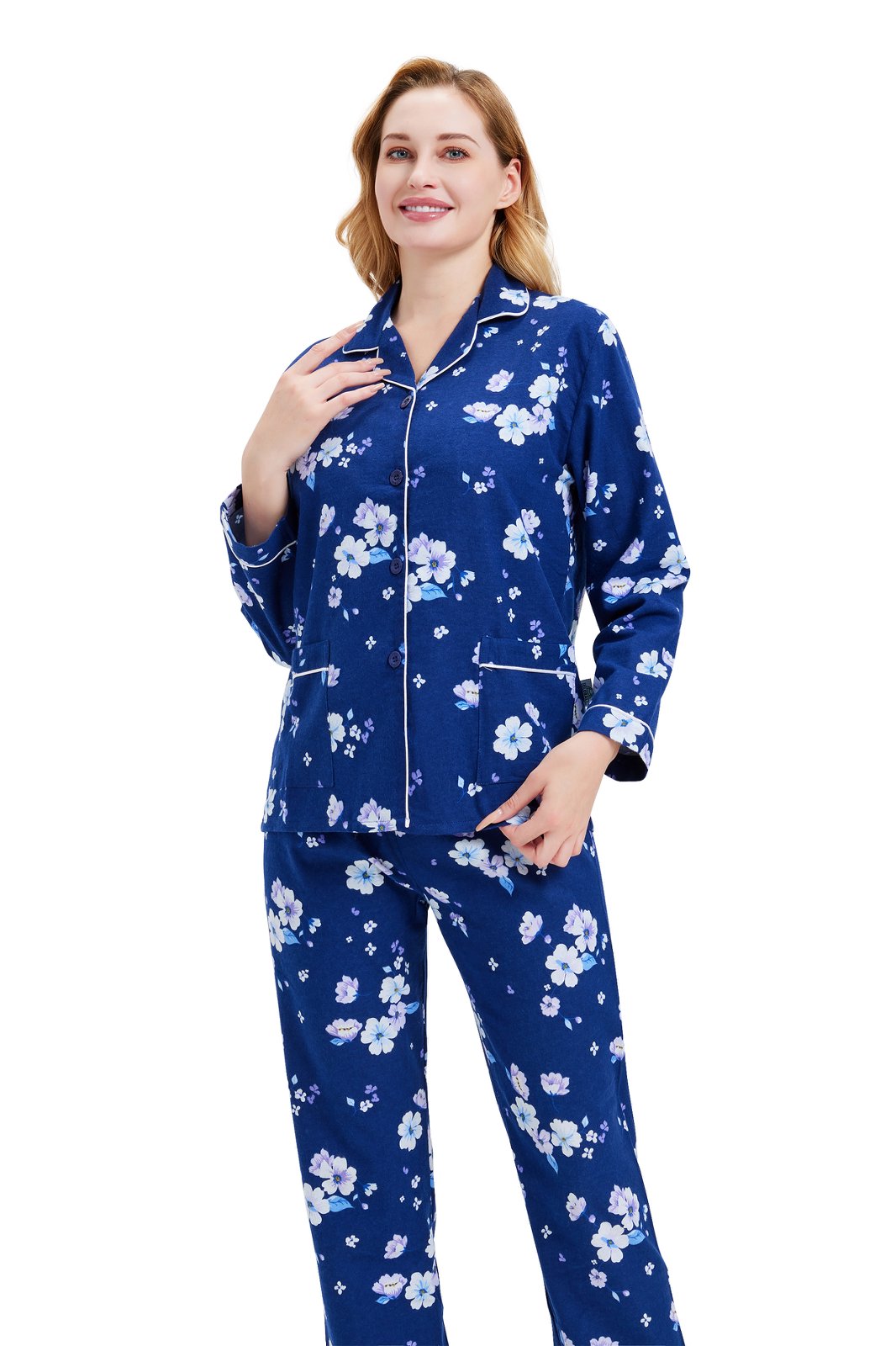GLOBAL Women’s Flannel Pajama Set 100% Cotton Comfy PJs for Women Long Sleeve Button Front 2-Piece Warm and Cozy Sleepwear,Size S-3XL
