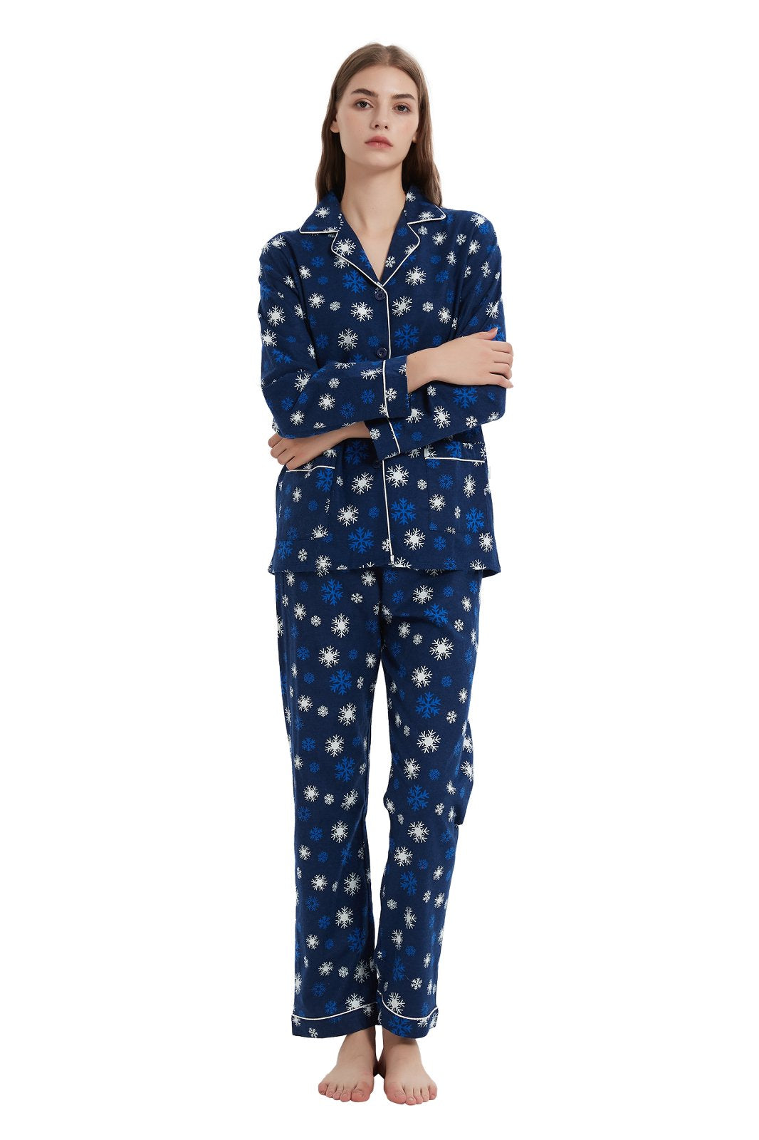 GLOBAL Women’s Flannel Pajama Set 100% Cotton Comfy PJs for Women Long Sleeve Button Front 2-Piece Warm and Cozy Sleepwear