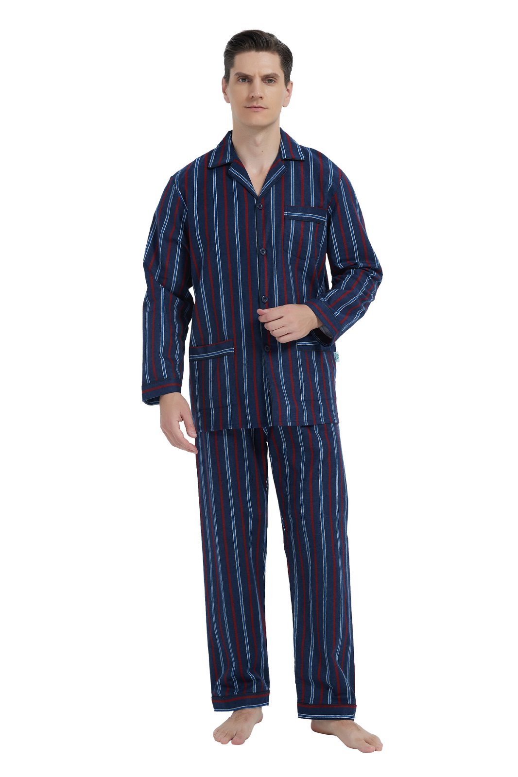 GLOBAL Men's Long Sleeve Flannel Pajamas Sets 100% Cotton Sleepwear Top and Bottom, Size S-3XL