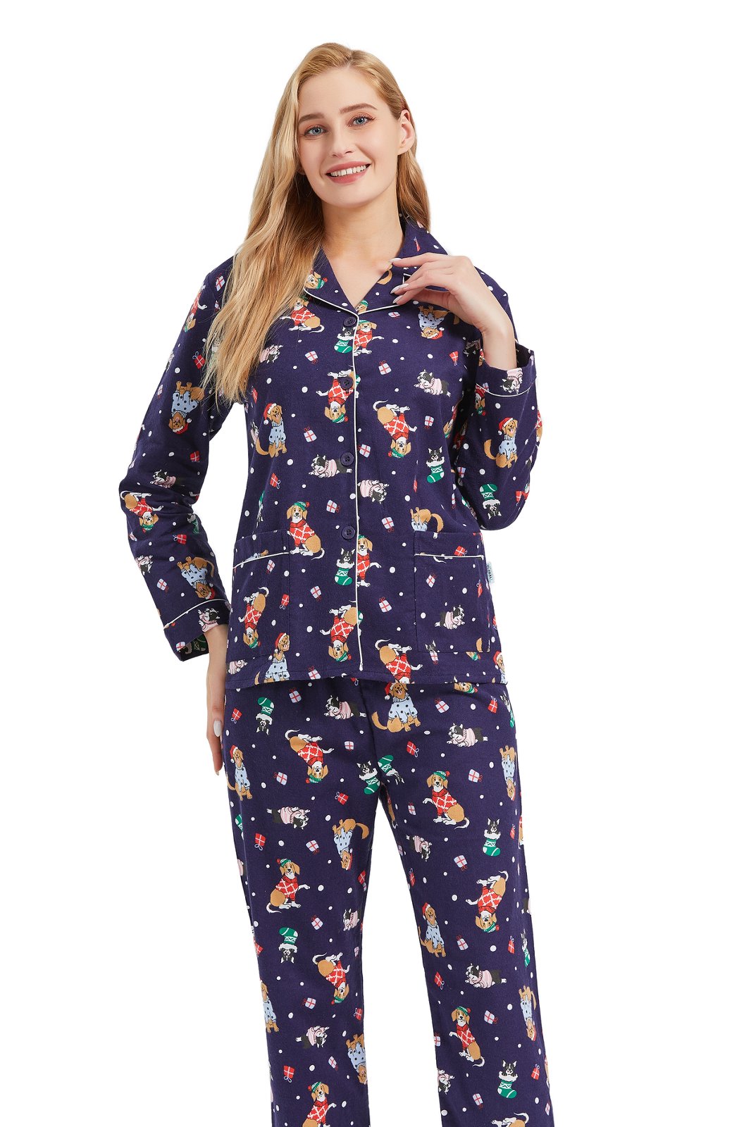 GLOBAL Womens Flannel Cotton Pajama Set Long PJs Cozy Winter Flannel Loungewear Sleepwear