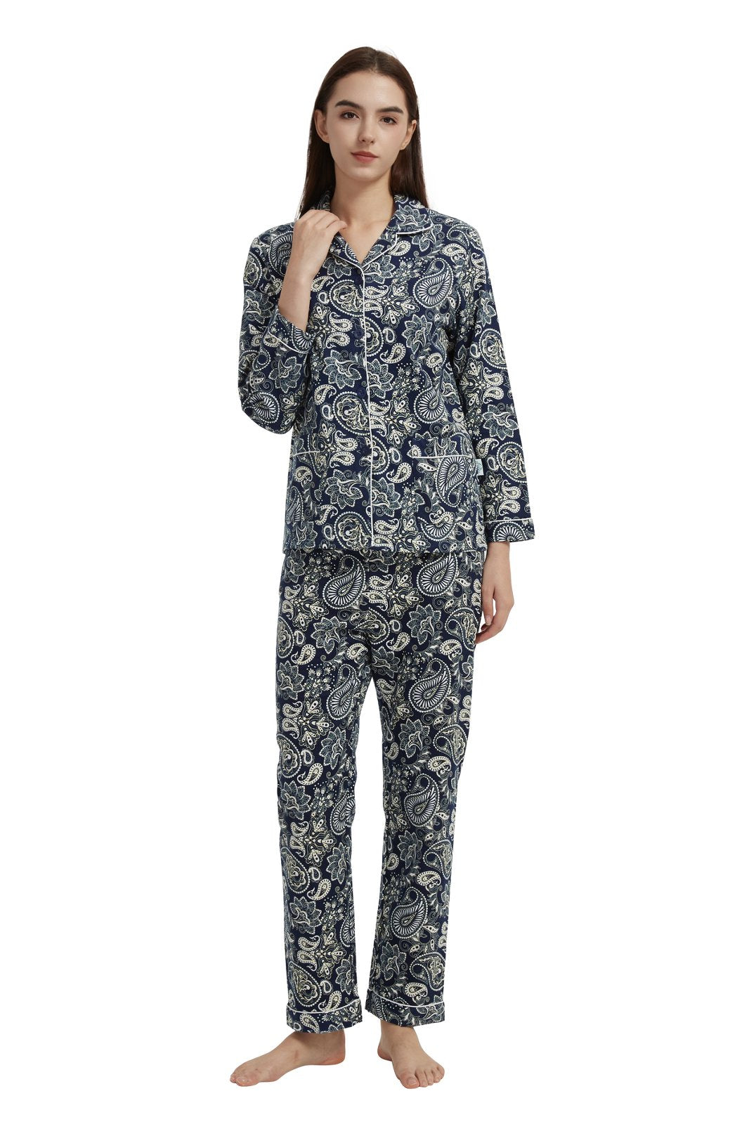 GLOBAL Women’s Flannel Pajama Set 100% Cotton Comfy PJs for Women Long Sleeve Button Front 2-Piece Warm and Cozy Sleepwear,Size S-3XL