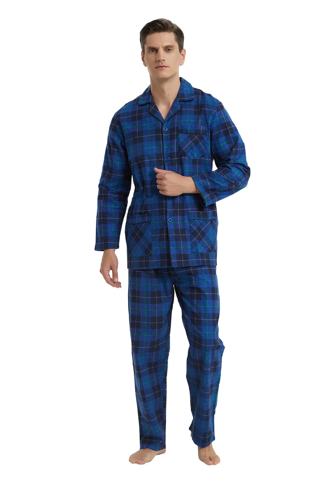 GLOBAL Men's Long Sleeve Flannel Pajamas Sets 100% Cotton Sleepwear Top and Bottom