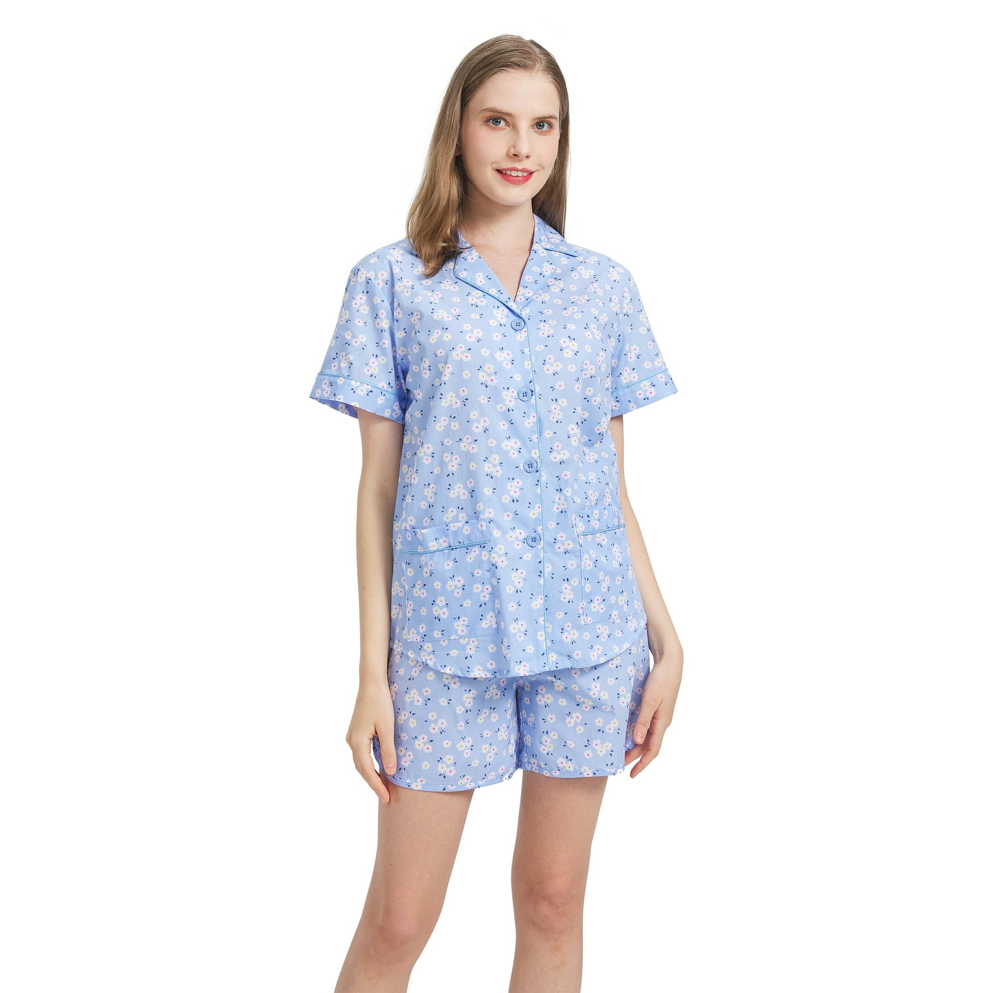 GLOBAL Womens Pajama Set Short Sleeve PJs for Women cotton Pajamas Summer Sleepwear, 2-Piece, Sizes S to 3X