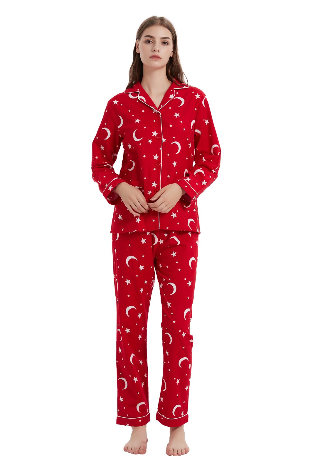 GLOBAL Womens Flannel Cotton Pajama Set Long PJs Flannel Loungewear Sleepwear,Size S-3XL