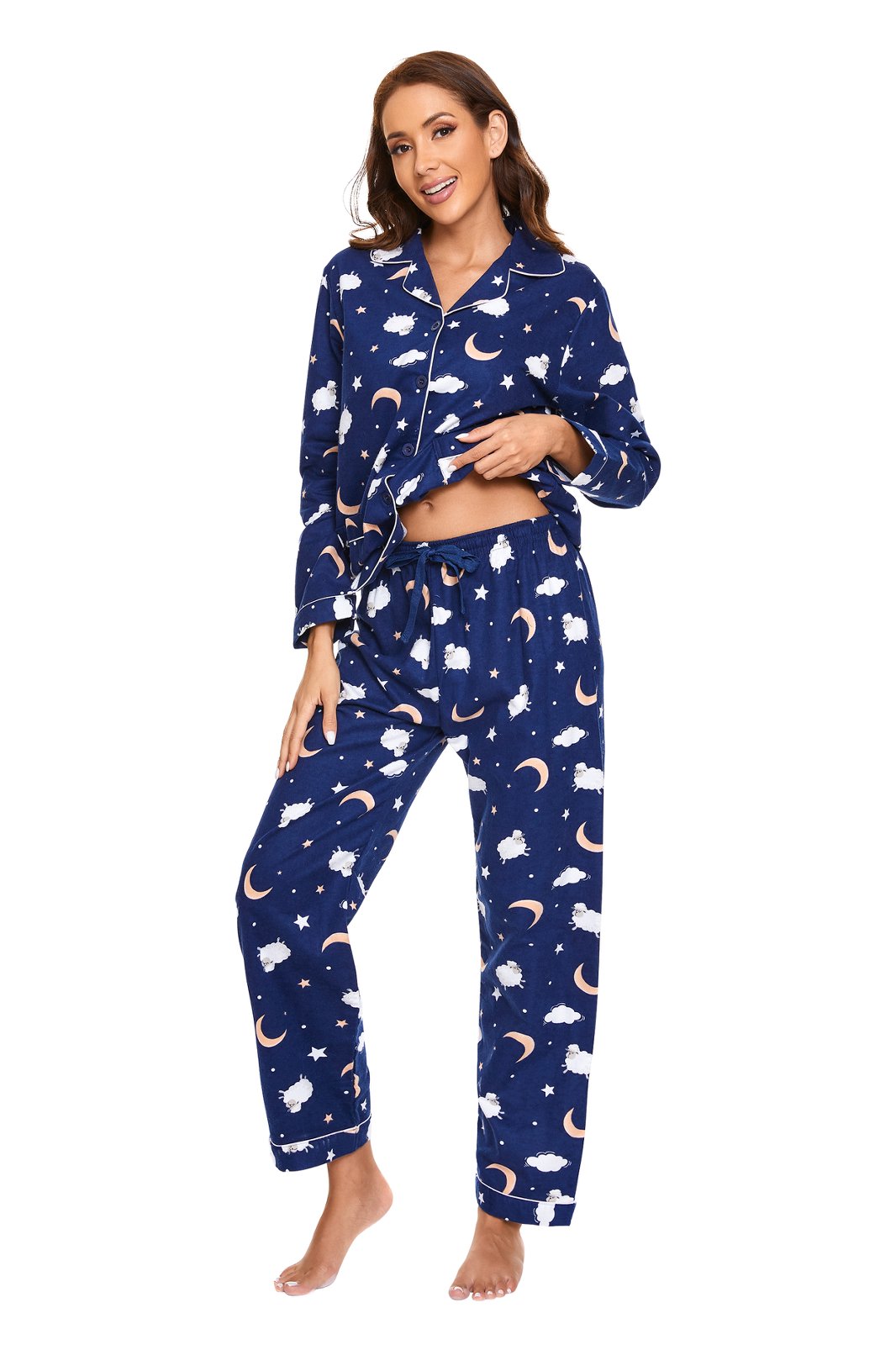 Amaxer Womens 100% Cotton Cozy Flannel Pajama Set - Long Sleeve Button-Up Top with Elastic Waist Pants, Warm & Soft Sleepwear