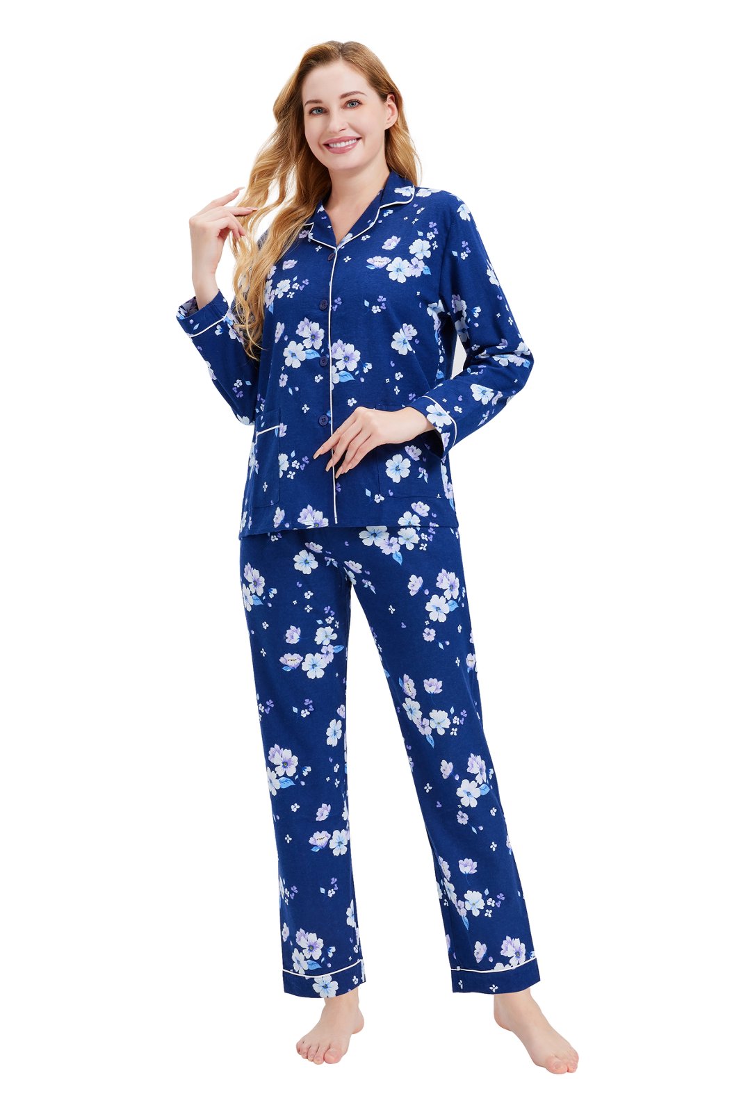 GLOBAL Women’s Flannel Pajama Set 100% Cotton Comfy PJs for Women Long Sleeve Button Front 2-Piece Warm and Cozy Sleepwear,Size S-3XL