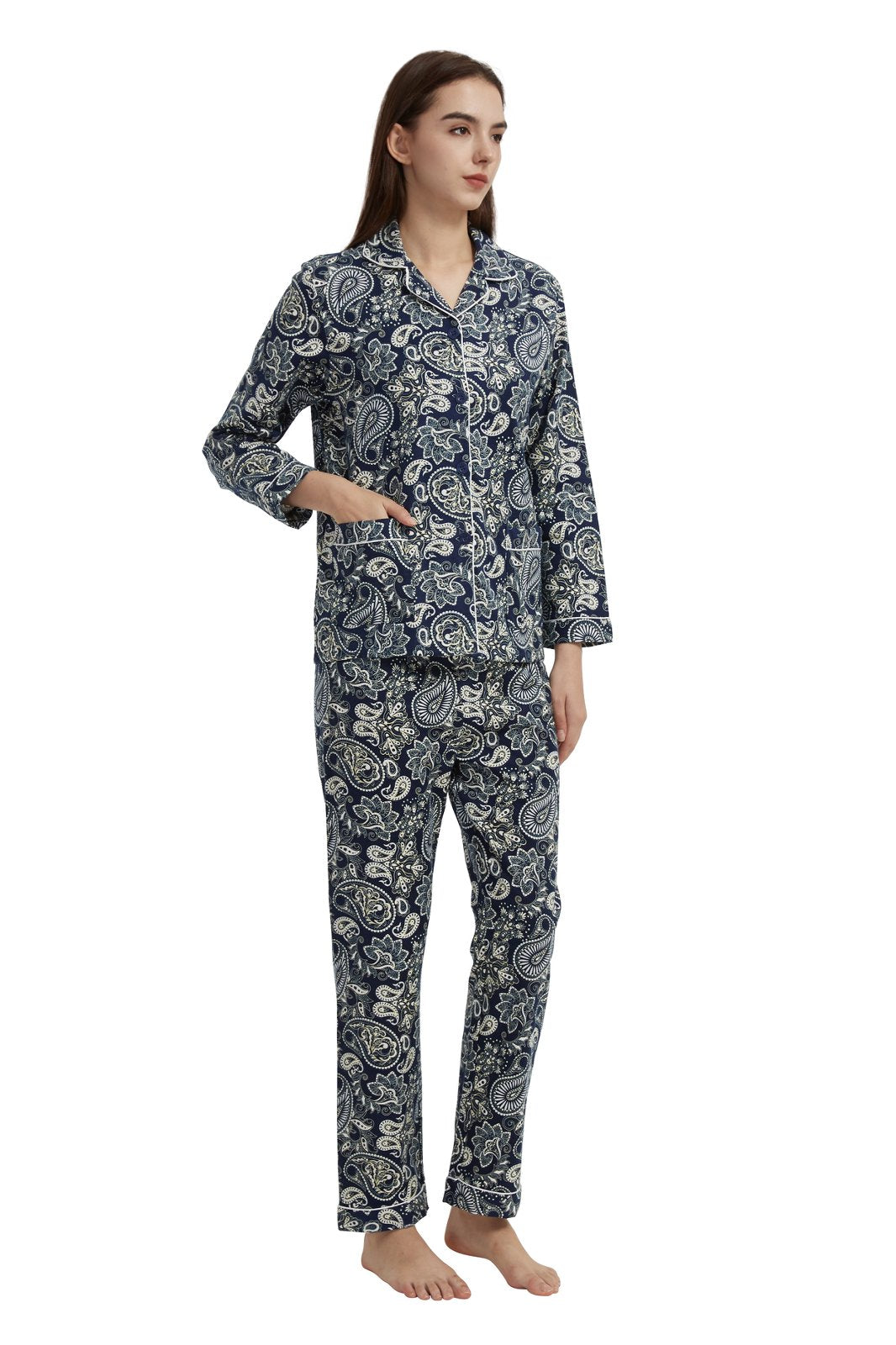 GLOBAL Women’s Flannel Pajama Set 100% Cotton Comfy PJs for Women Long Sleeve Button Front 2-Piece Warm and Cozy Sleepwear,Size S-3XL