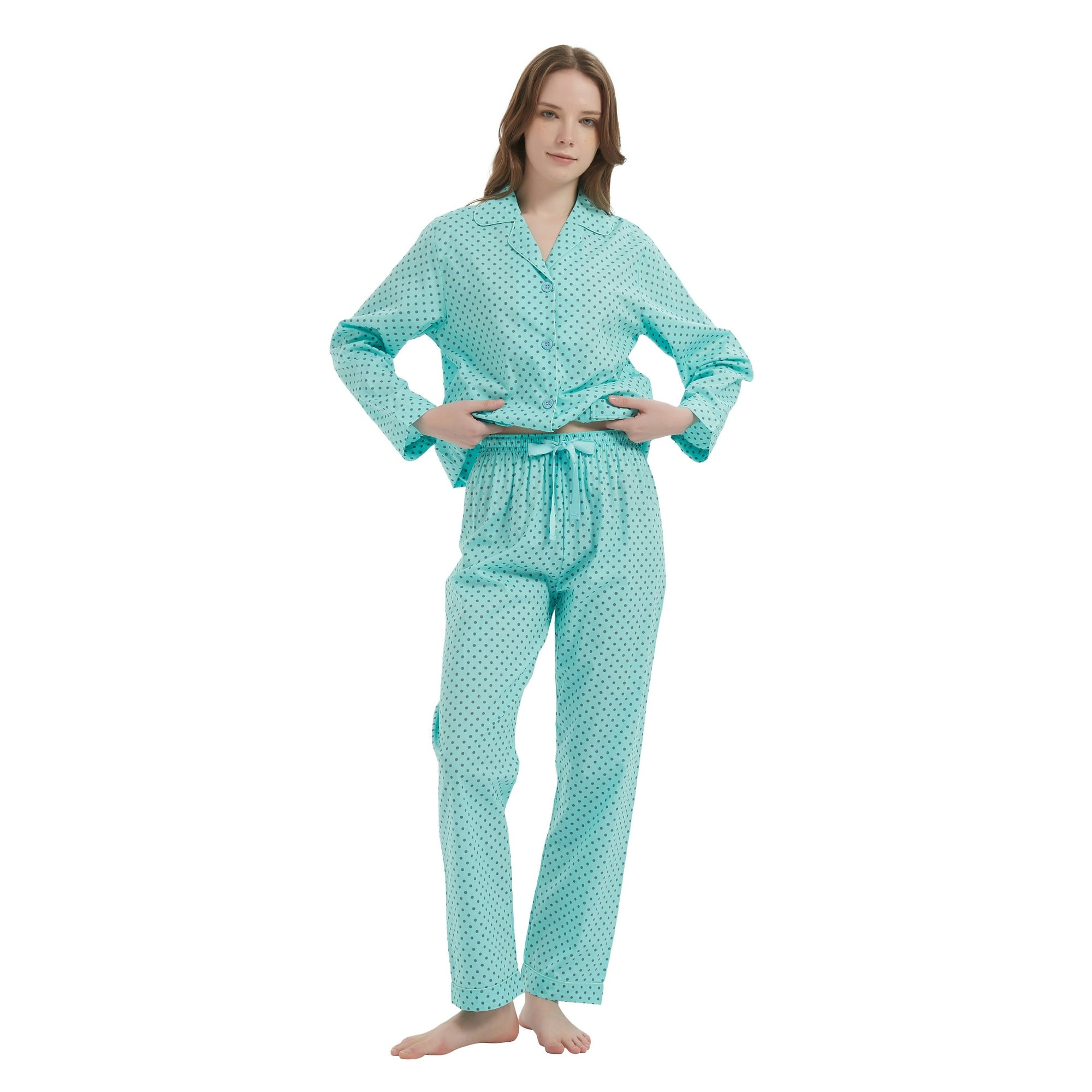 GLOBAL 100% Cotton Pajamas for Women Notch Collar Pjs Cozy Button Down Homewear with Pockets, Spring & Summer, 2-Piece, Sizes S to 3X
