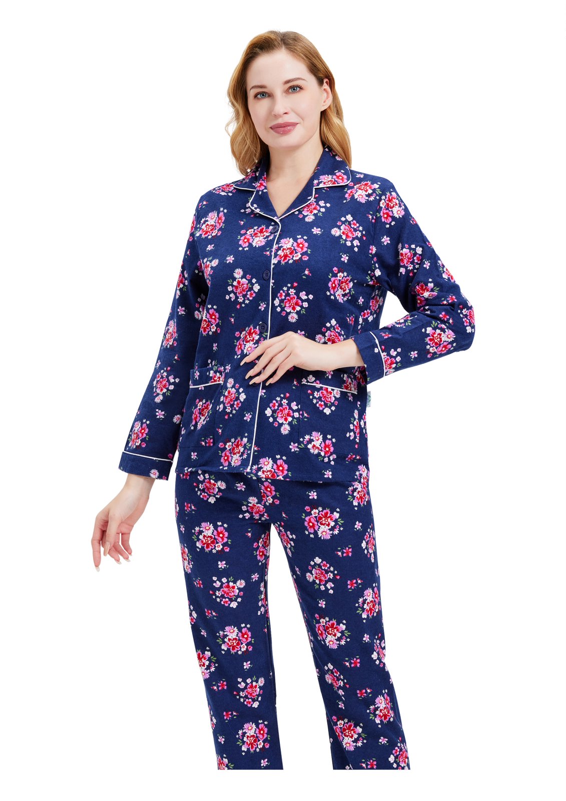 GLOBAL Women’s Flannel Pajama Set 100% Cotton Comfy PJs for Women Long Sleeve Button Front 2-Piece Warm and Cozy Sleepwear,Size S-3XL
