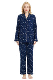 GLOBAL Womens Flannel Cotton Pajama Set Long PJs Flannel Loungewear Sleepwear,Size S-3XL, Blue Star