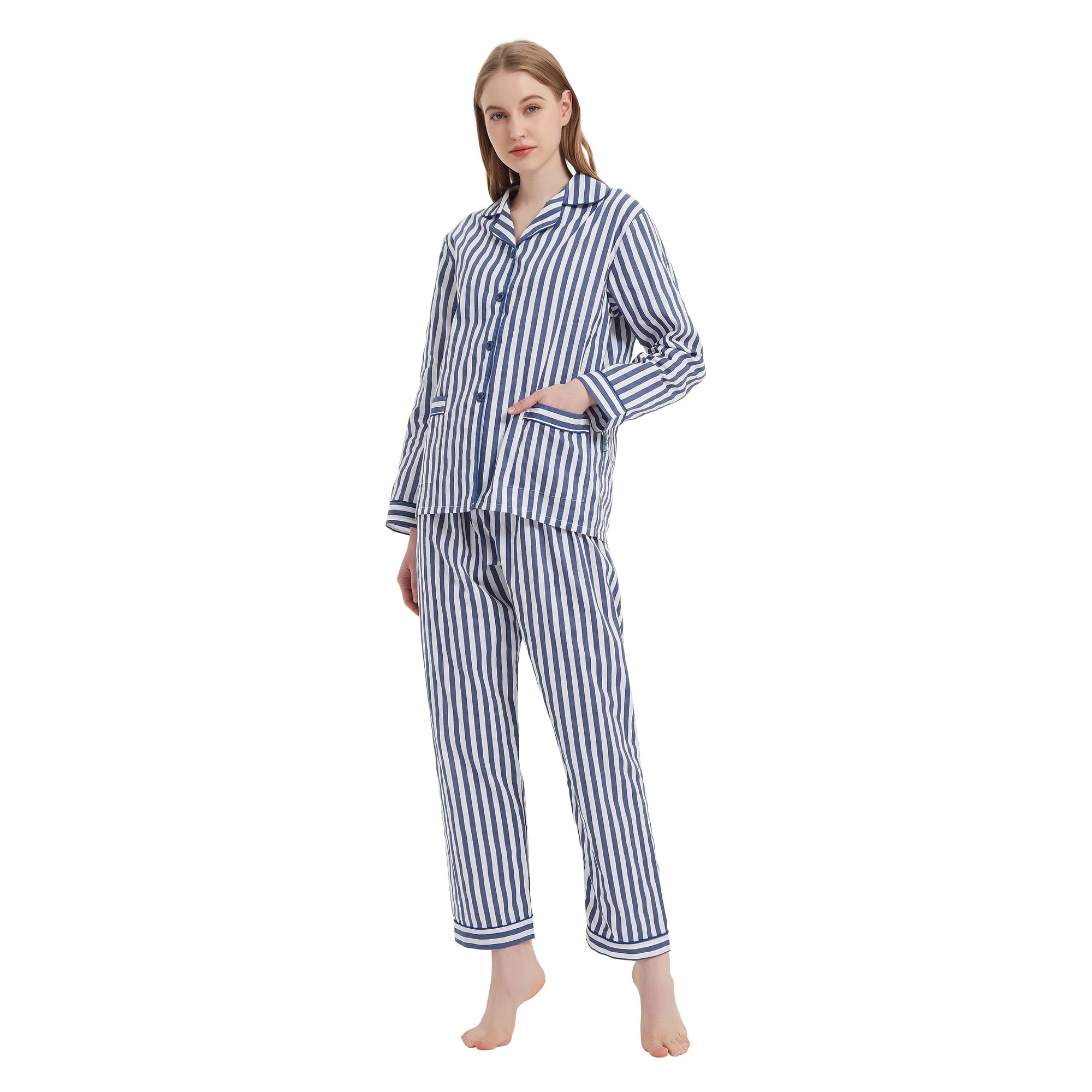 GLOBAL 100% Cotton Pajamas for Women Notch Collar Pjs Cozy Button Down Homewear with Pockets, Spring & Summer, 2-Piece, Sizes S to 3X