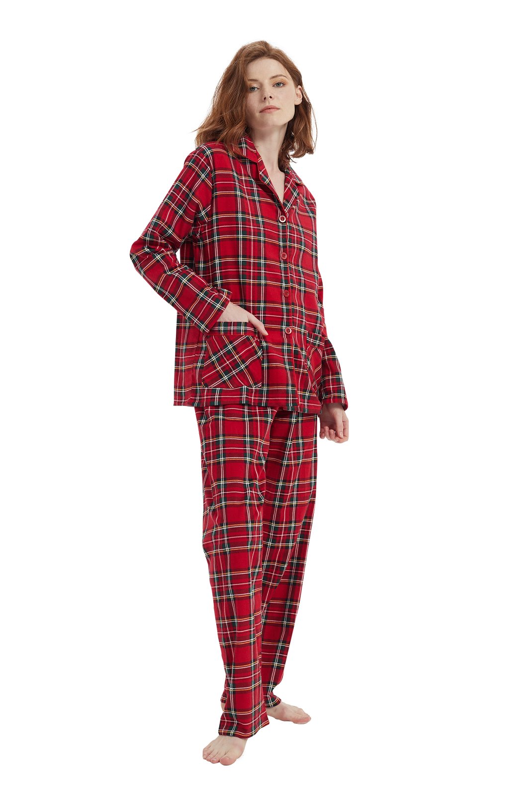 Amaxer Womens Cotton Cozy Flannel Pajama Set - Long Sleeve Button-Up Top with Elastic Waist Pants, Warm & Soft Sleepwear