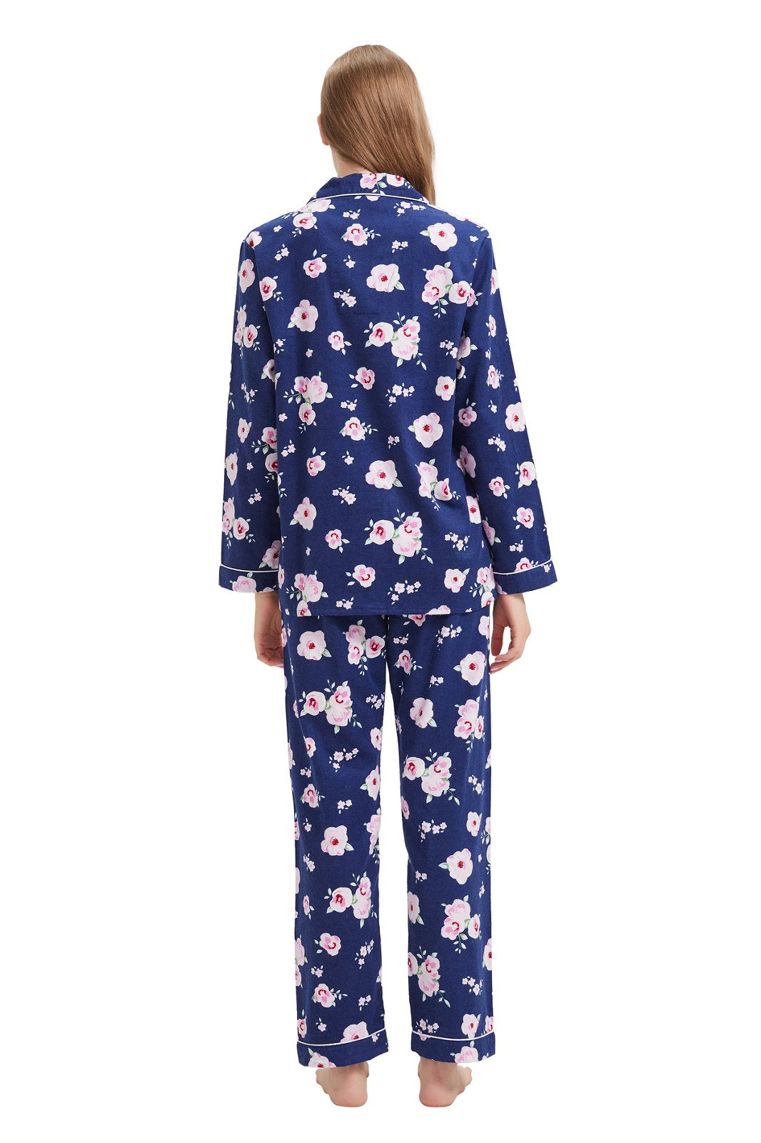 GLOBAL Womens Flannel Cotton Pajama Set Long PJs Flannel Loungewear Sleepwear,Size S-3XL