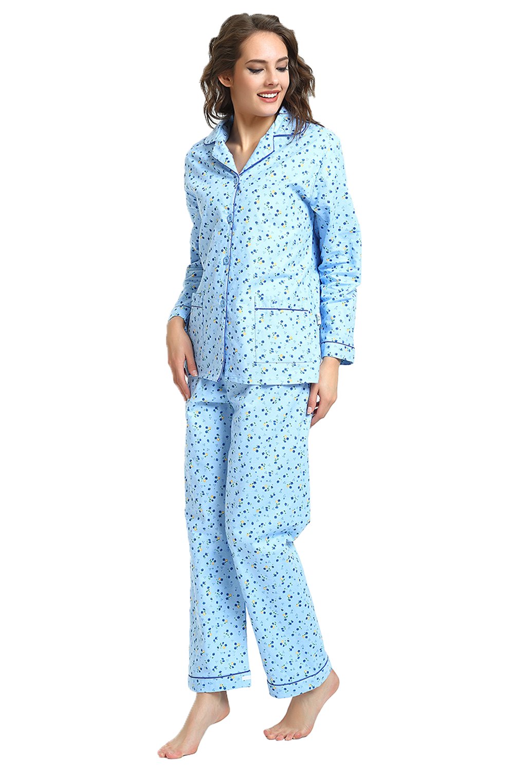 GLOBAL Women's 100% Cotton Flannel Pajama Set - Cozy Winter 2-Piece Loungewear with Button-Down Top & Pants