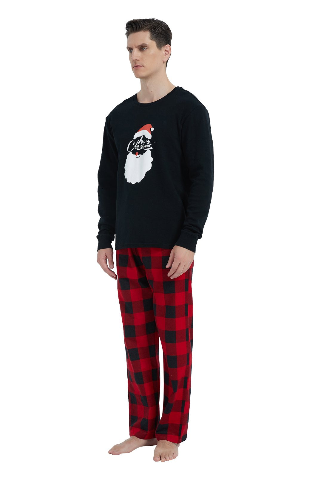 GLOBAL Men's Cotton Knit Top Flannel Pants Sleepwear Matching Pajamas for Couple Pjs for Family, Size S-3XL