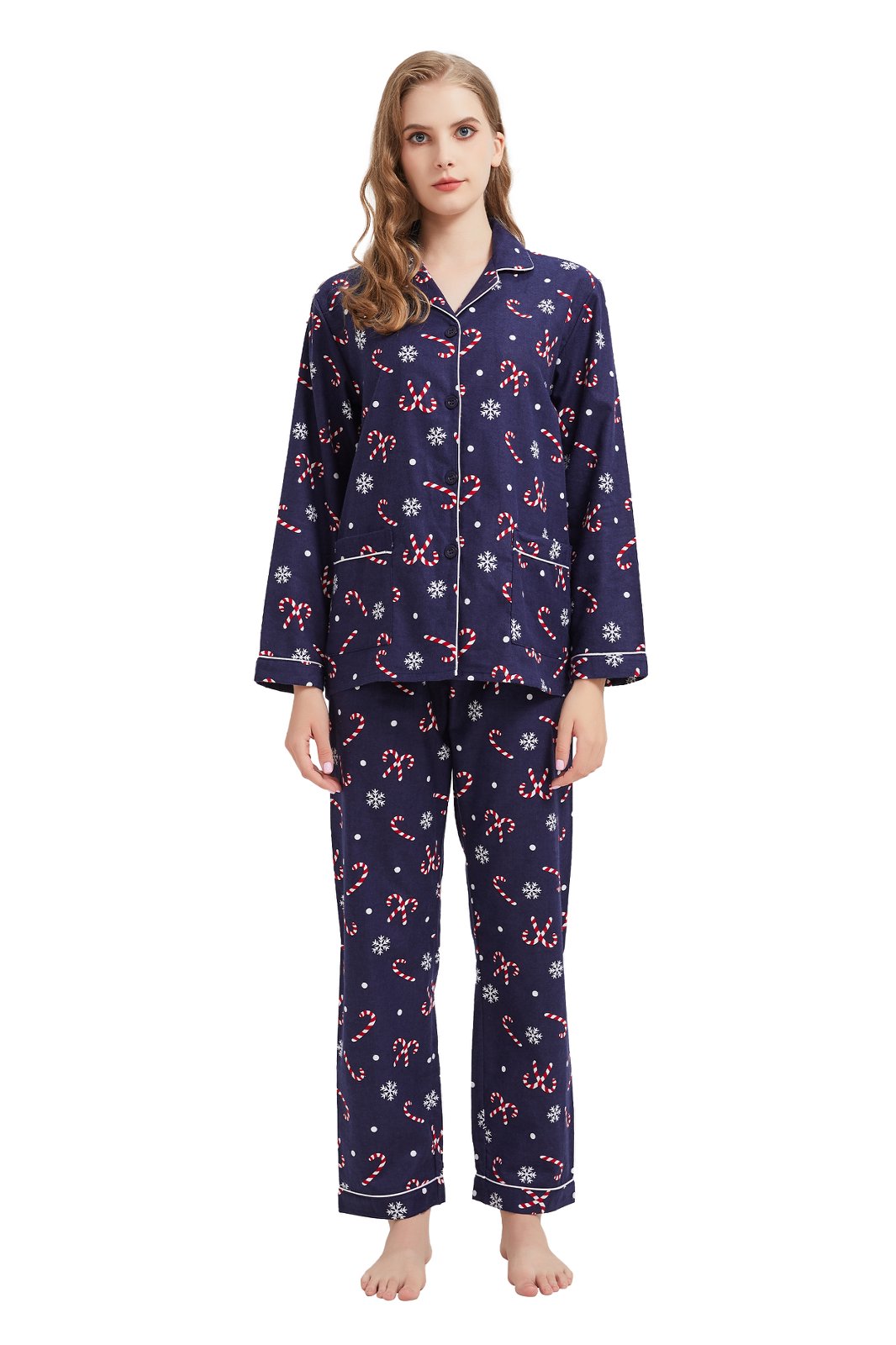 GLOBAL Womens Flannel Cotton Pajama Set Long PJs Flannel Loungewear Sleepwear,Size S-3XL