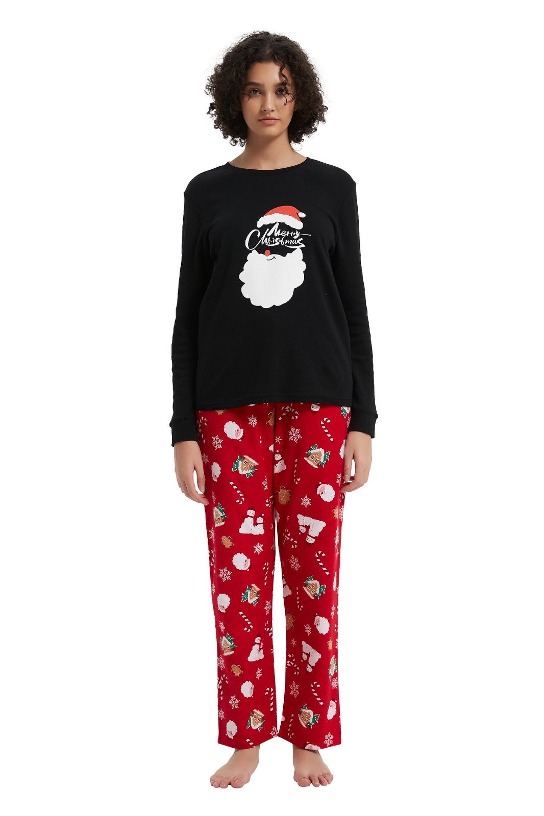 GLOBAL Women's Cotton Knit Top Flannel Pants Sleepwear Matching Pajamas for Couple Pjs for Family, Size S-3XL