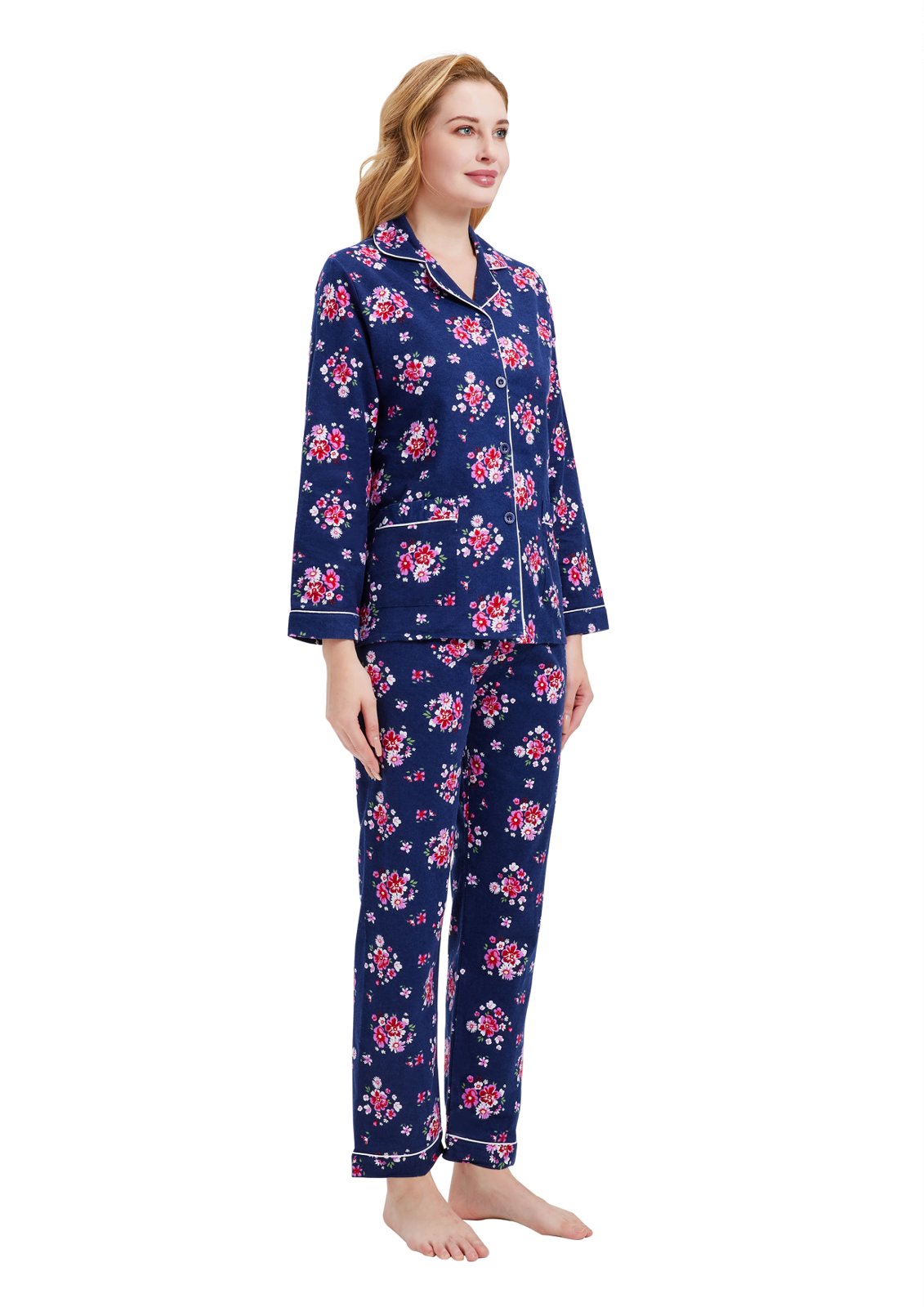 GLOBAL Women’s Flannel Pajama Set 100% Cotton Comfy PJs for Women Long Sleeve Button Front 2-Piece Warm and Cozy Sleepwear,Size S-3XL