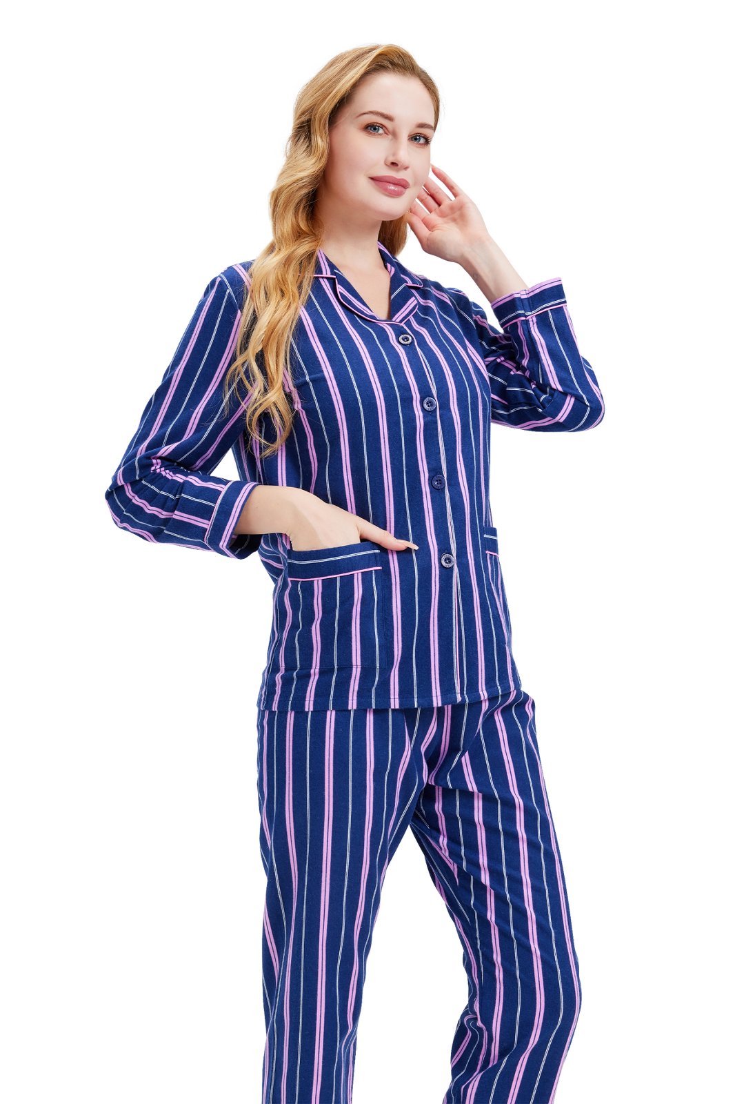 GLOBAL Womens Flannel Cotton Pajama Set Long PJs Flannel Loungewear Sleepwear,Size S-3XL