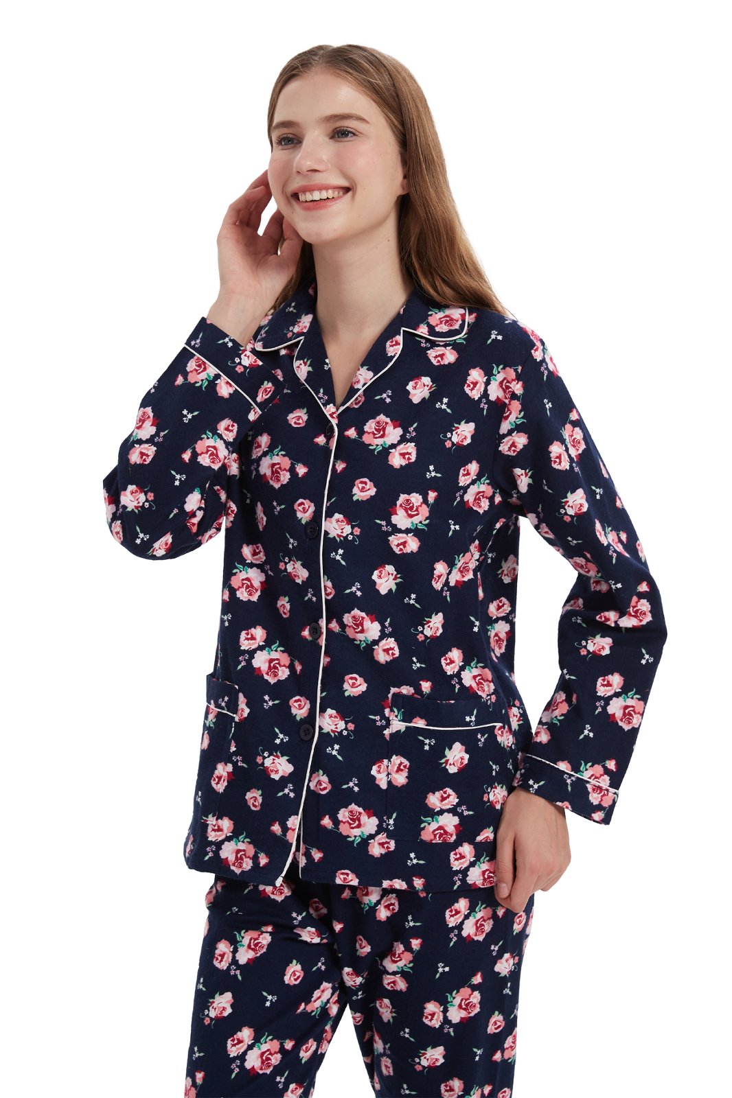 Amaxer Womens 100% Cotton Cozy Flannel Pajama Set - Long Sleeve Button-Up Top with Elastic Waist Pants, Warm & Soft Sleepwear