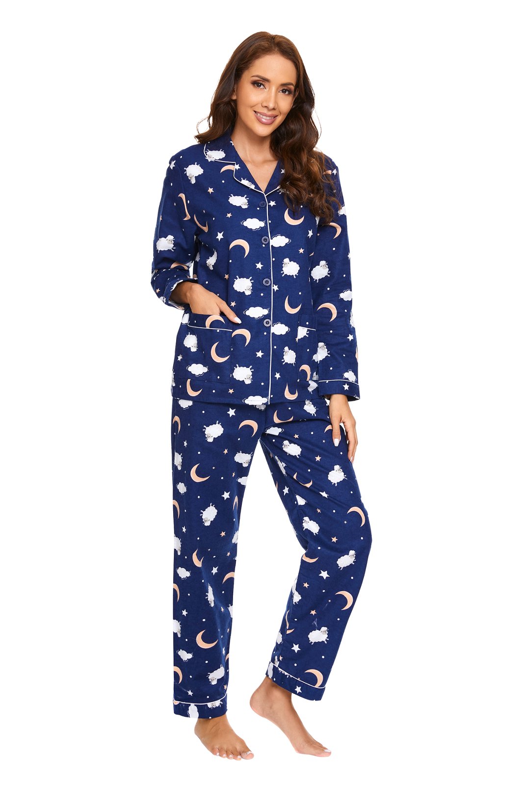 Amaxer Womens 100% Cotton Cozy Flannel Pajama Set - Long Sleeve Button-Up Top with Elastic Waist Pants, Warm & Soft Sleepwear