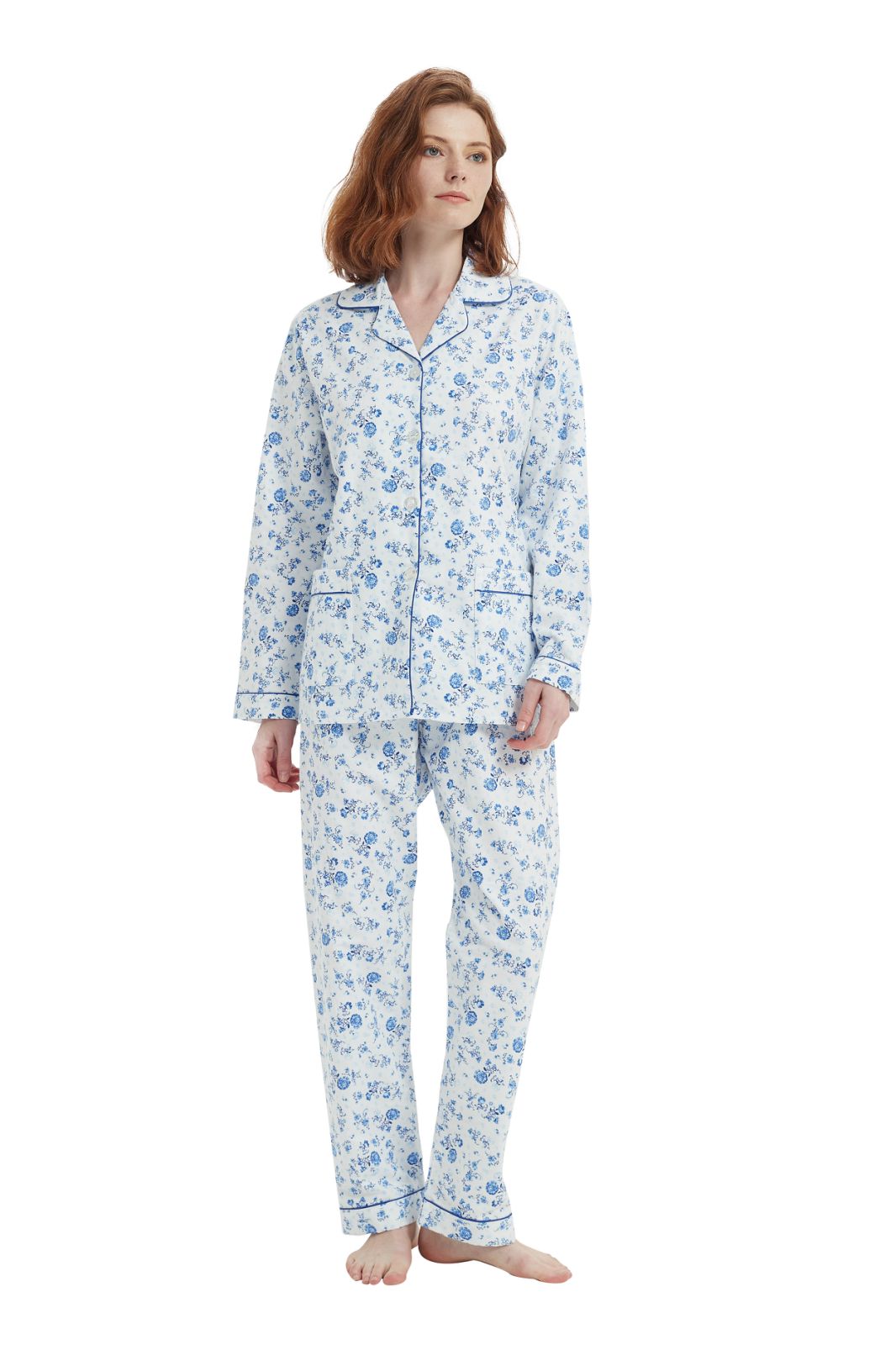 Amaxer Womens Cotton Cozy Flannel Pajama Set - Long Sleeve Button-Up Top with Elastic Waist Pants, Warm & Soft Sleepwear